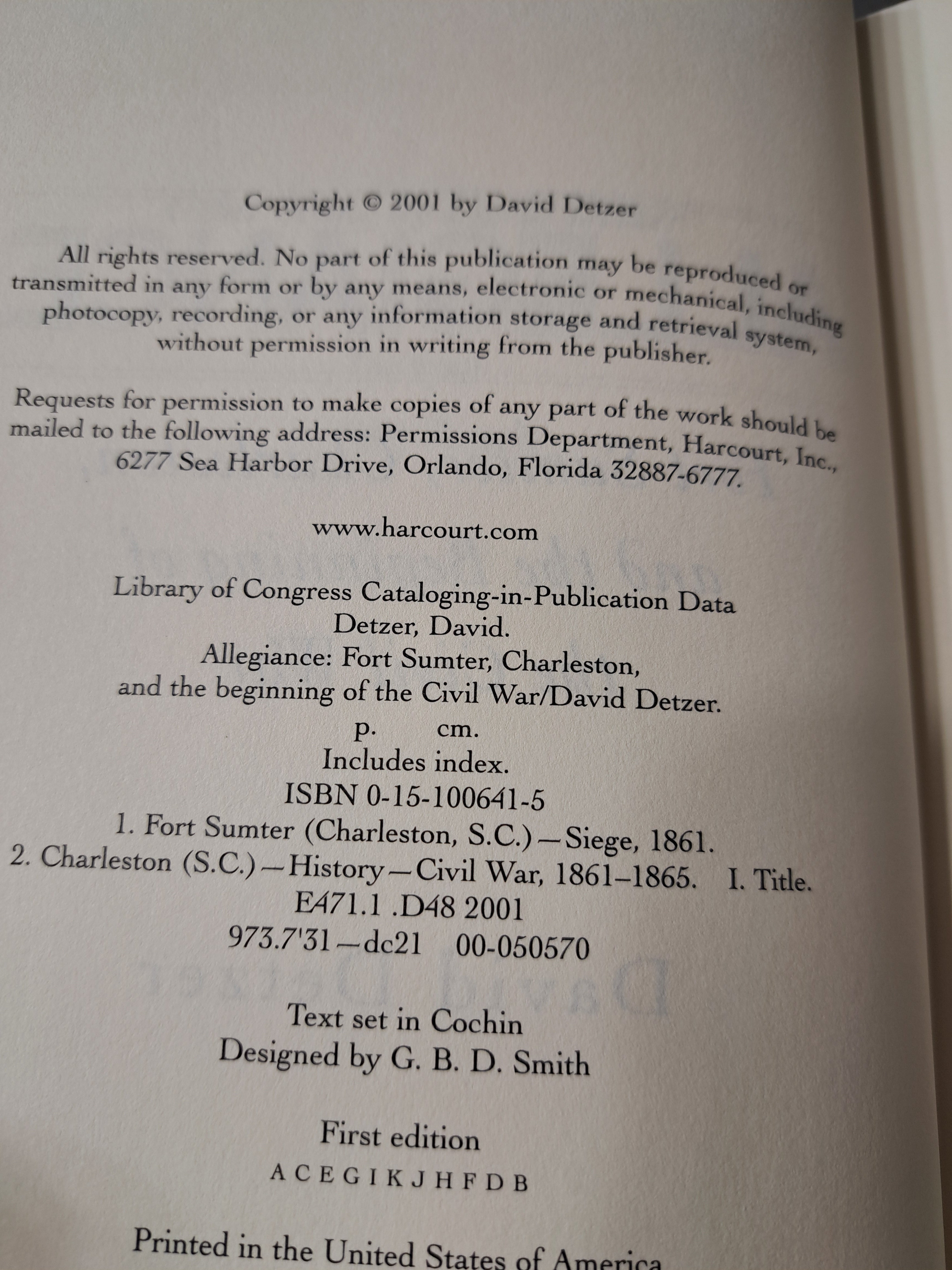 Allegiance: Fort Sumter, Charleston, and the Beginning of the Civil War by David Detzer