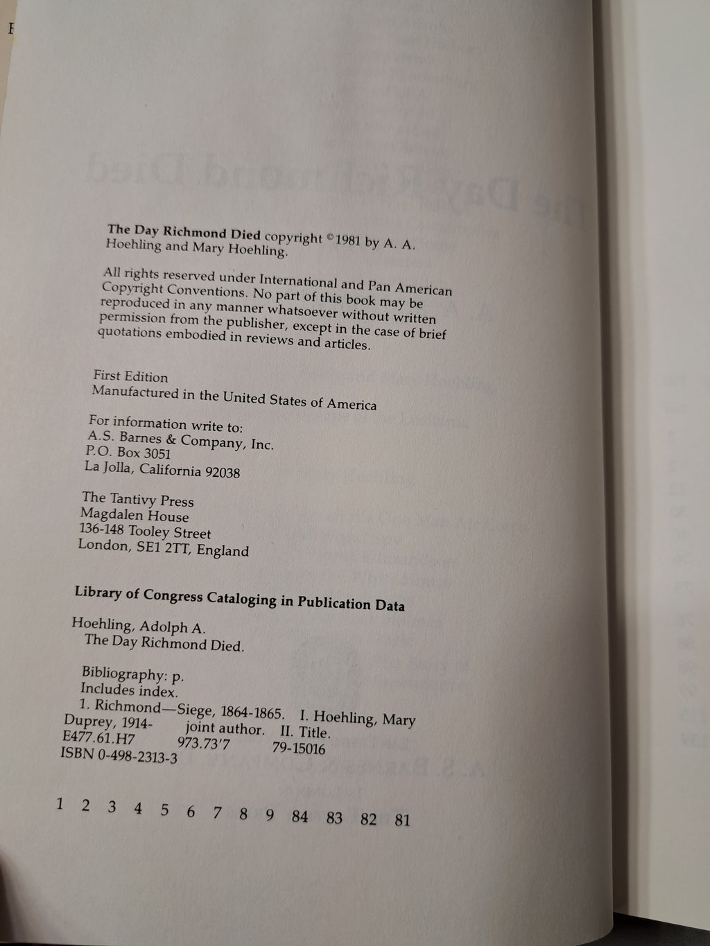 Vintage 1981 The Day Richmond Died by A A and Mary Hoehling