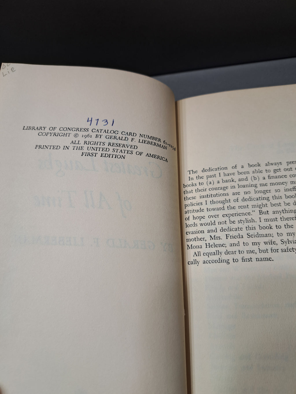 Rare 1961 first edition of The Greatest Laughs of All Time by Gerald F Lieberman