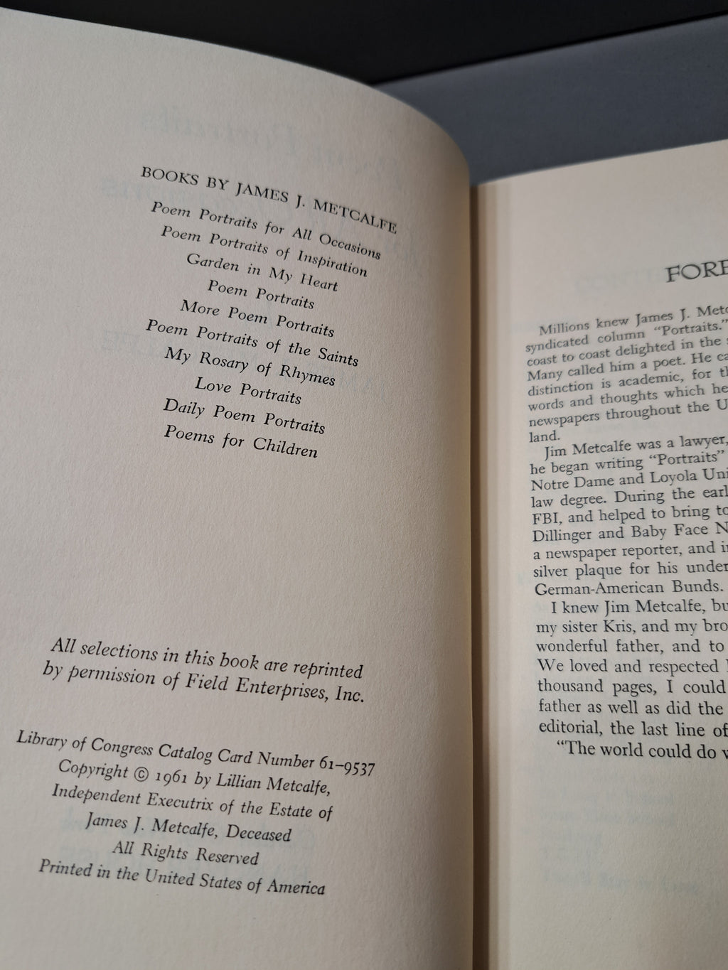 Vintage 1961 Poem Portraits for all Occasions by James J Metcalfe