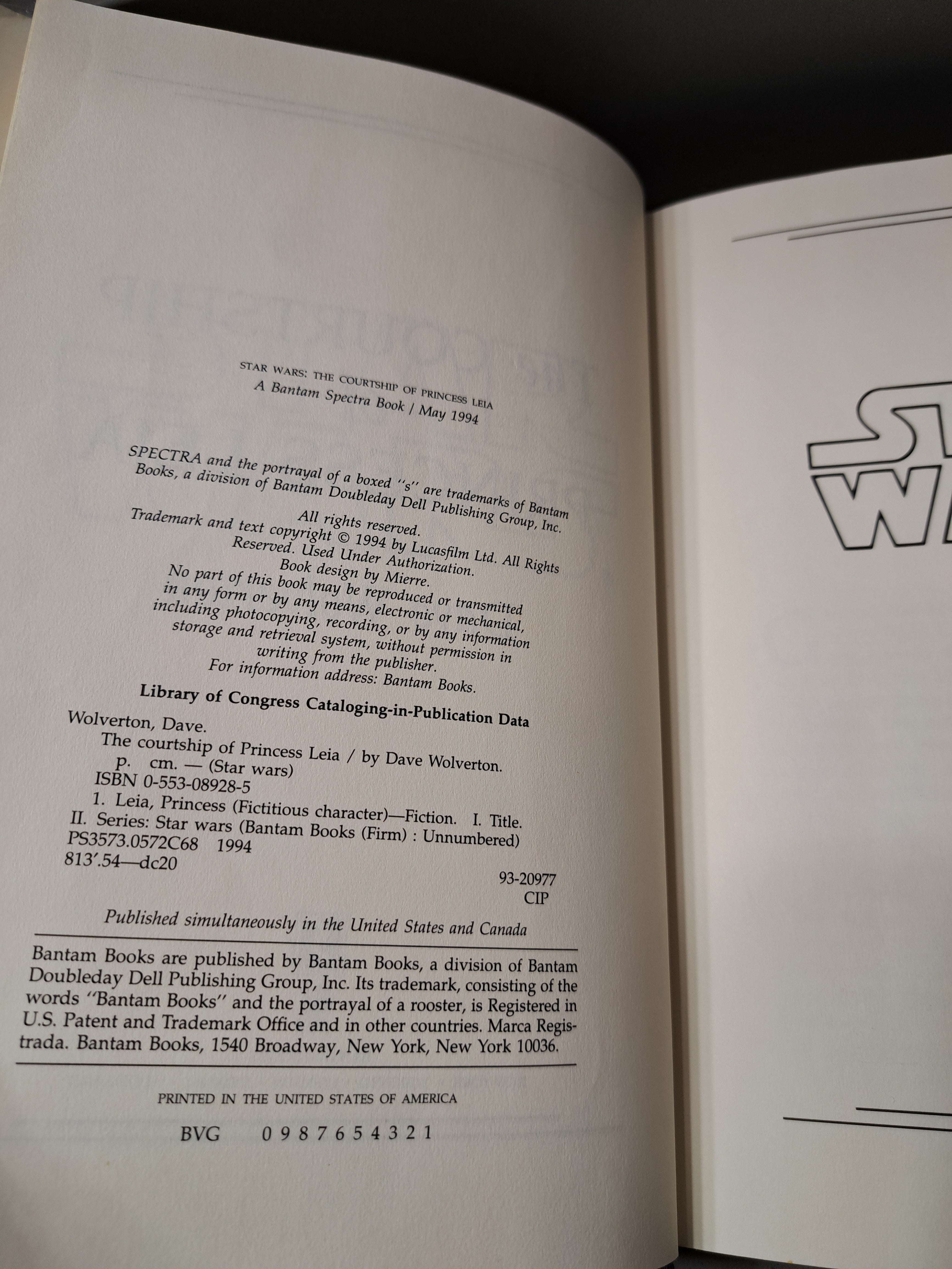 1994 First edition of Star Wars: The Courtship of Princess Leia by Dave Wolverton