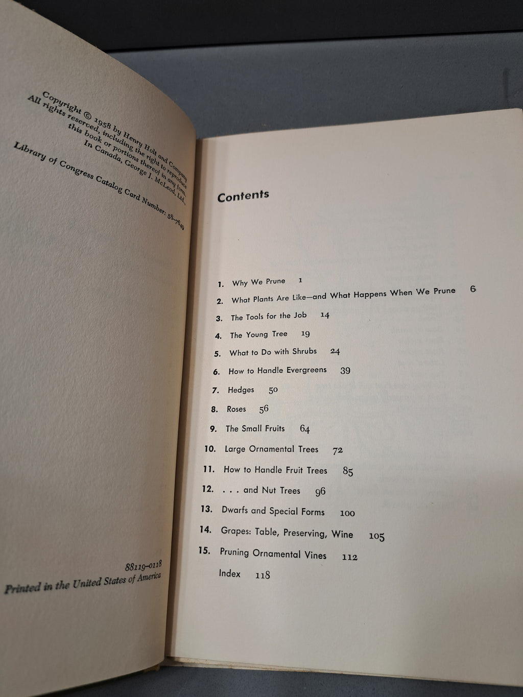 Vintage 1958 first edition of Pruning Made Easy by Edwin F Steffek