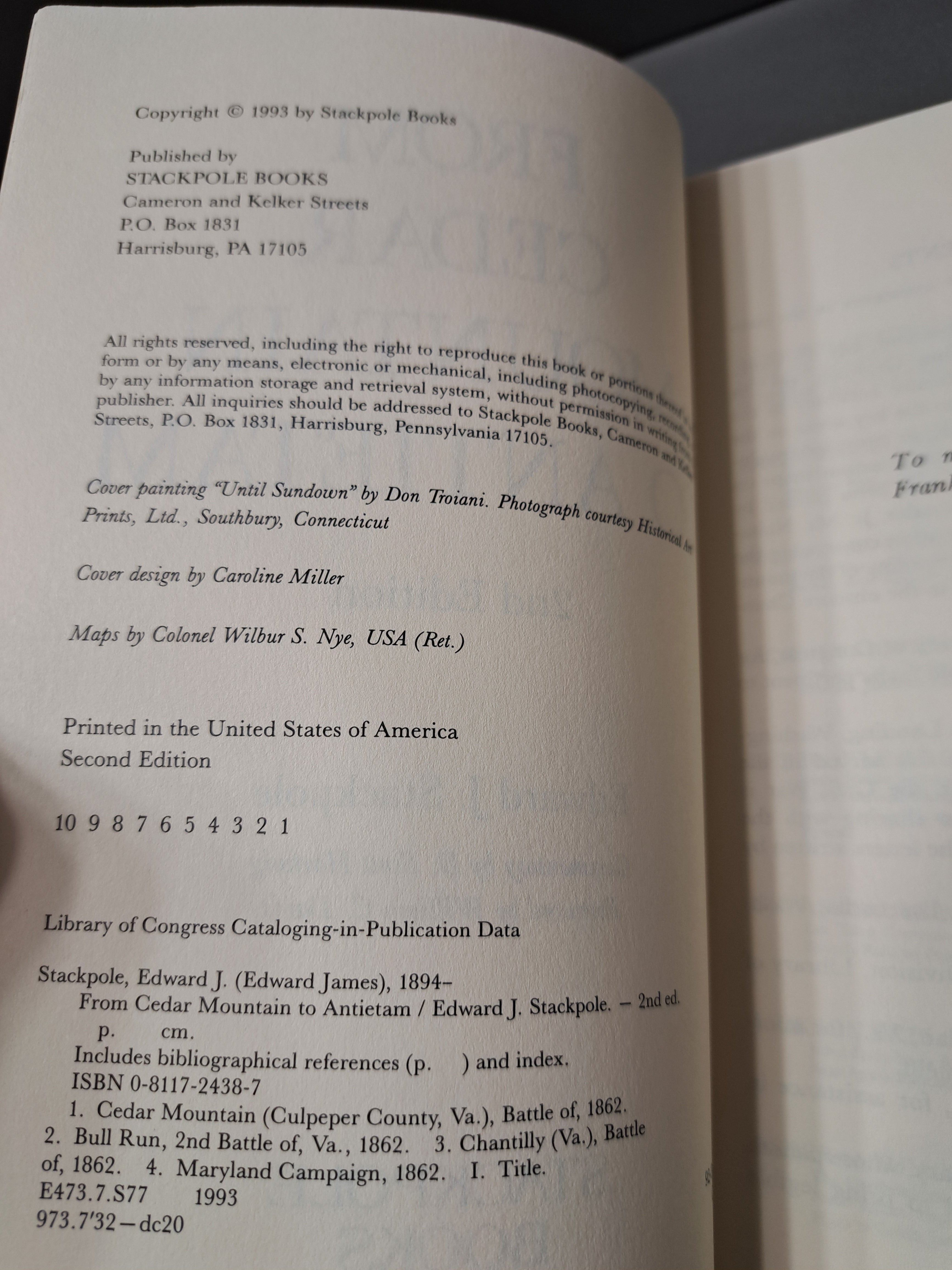 Vintage 1993 From Cedar Mountain to Antietam 2nd edition by Edward J Stackpole