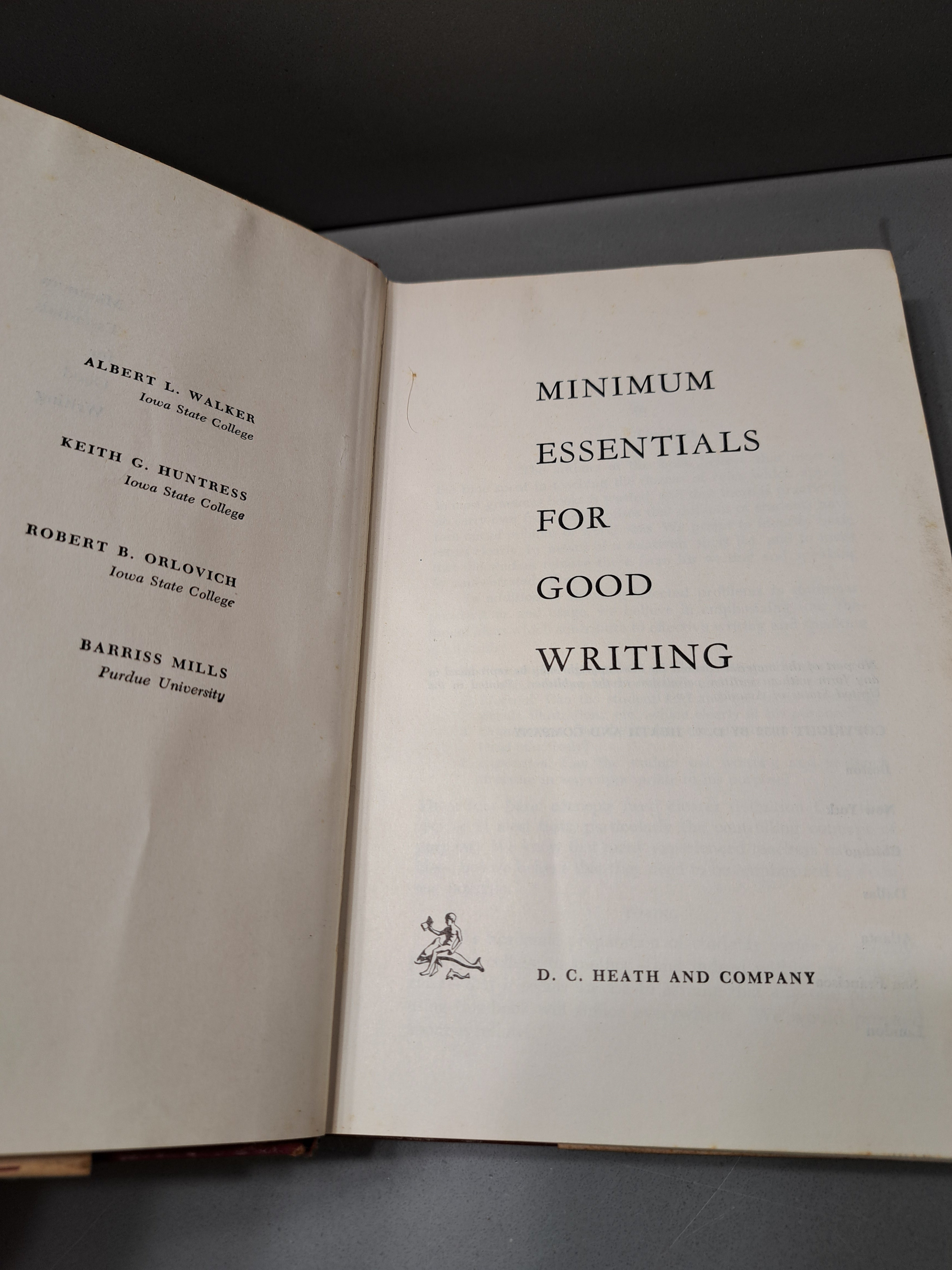 Vintage 1952 Minimum Essentials for Good Writing