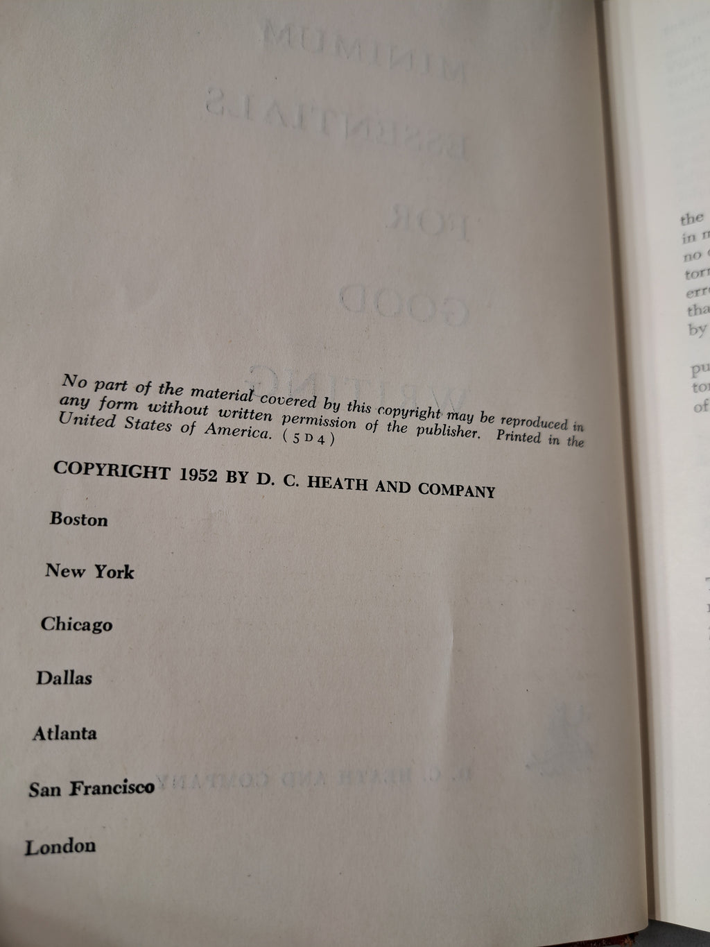 Vintage 1952 Minimum Essentials for Good Writing