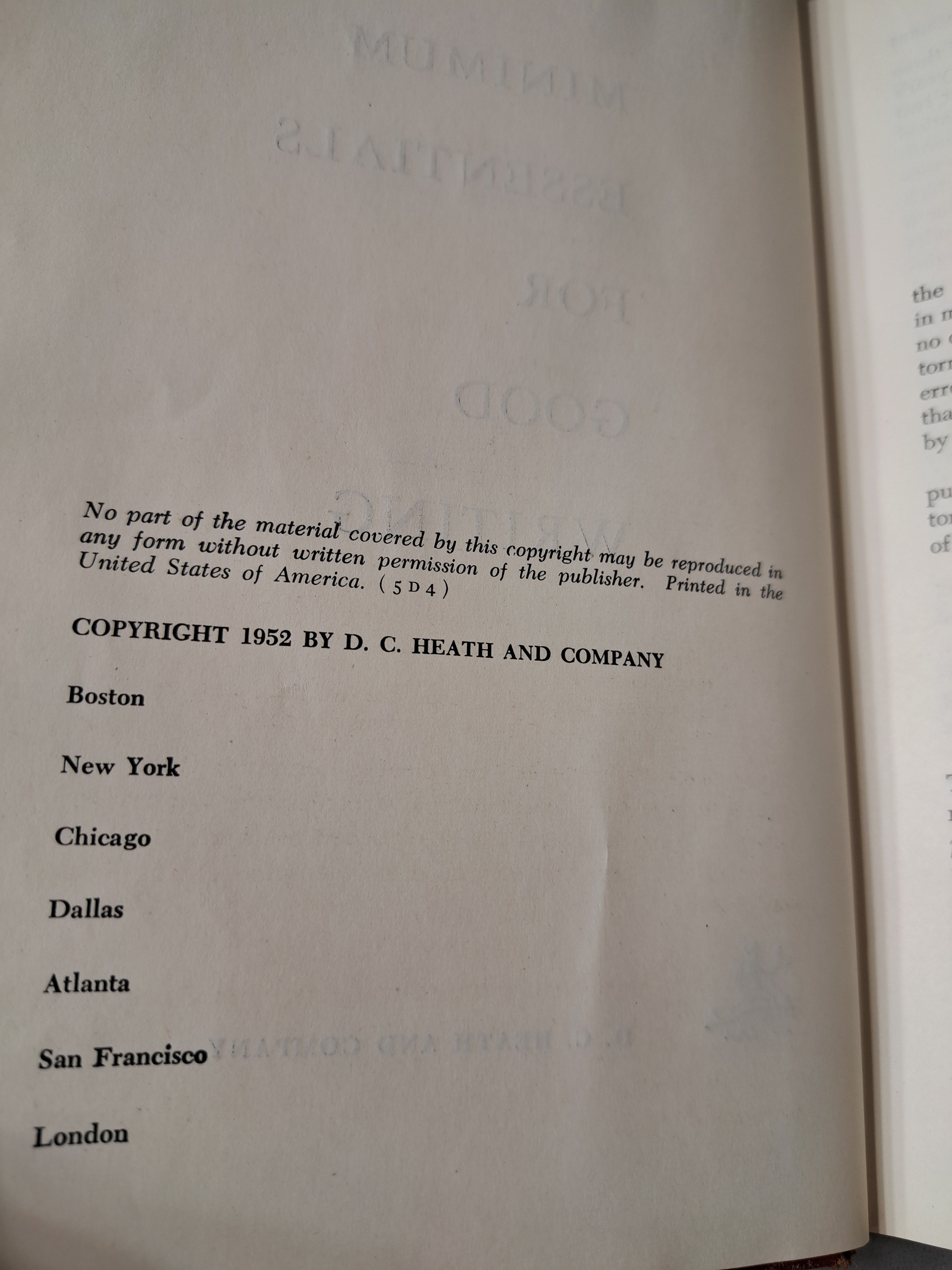 Vintage 1952 Minimum Essentials for Good Writing