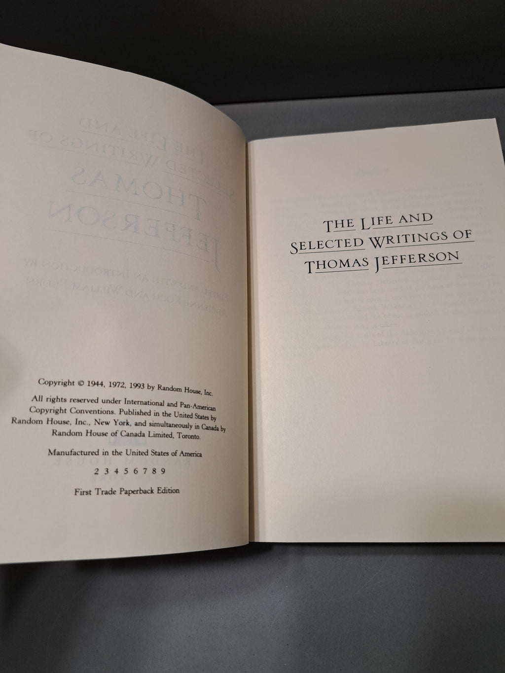1993 edition of The Life and Selected Writings of Thomas Jefferson