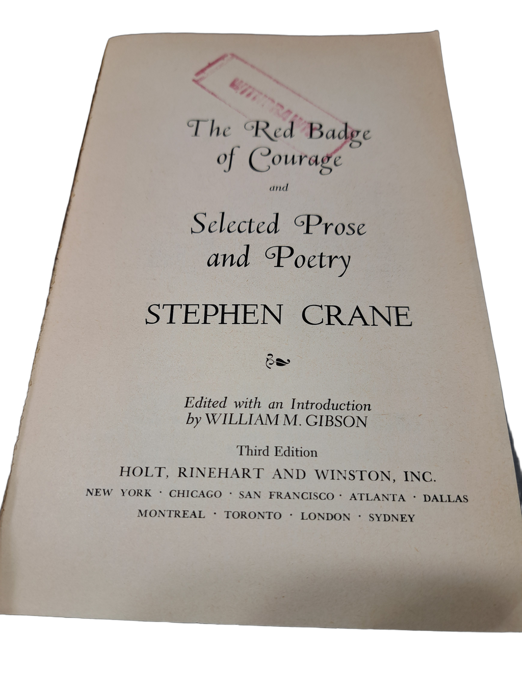Vintage 1968 The Red Badge of Courage and Selected Prose and Poetry by Stephen Crane