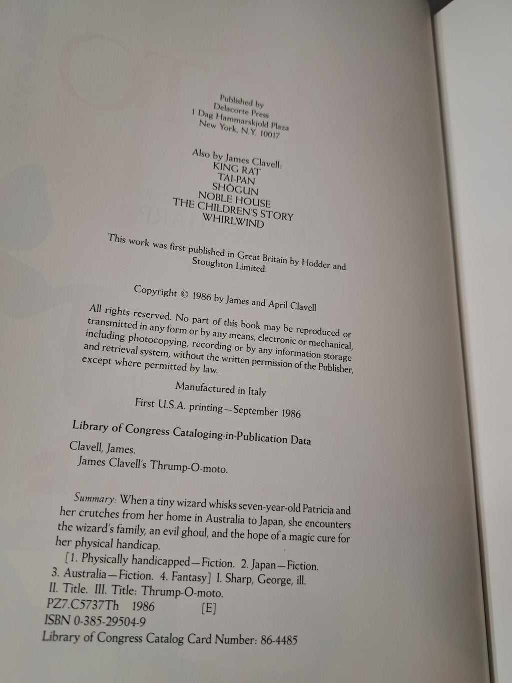 Vintage 1986 Thrump-O-Moto, A Fantasy by James Clavell's