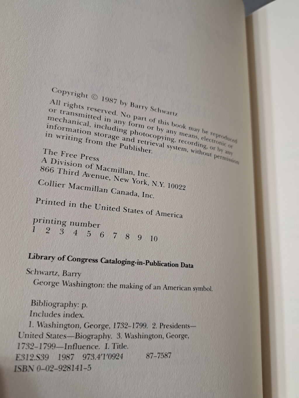 Vintage 1987 George Washington: The Making of an American Symbol by Barry Schwartz