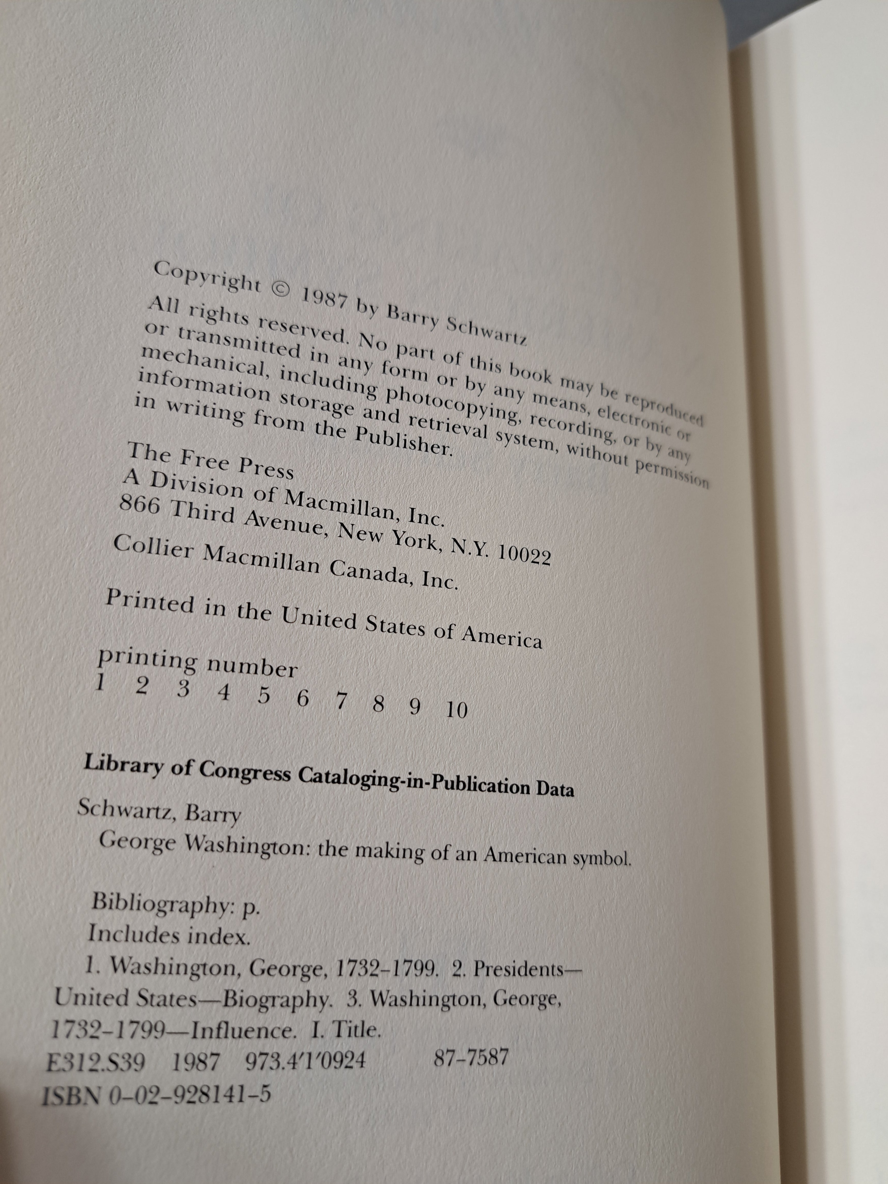 Vintage 1987 George Washington: The Making of an American Symbol by Barry Schwartz
