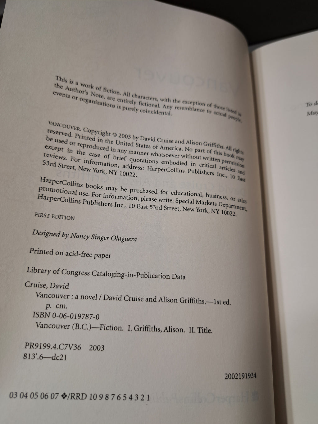 First edition of Vancouver by David Cruise and Alison Griffiths