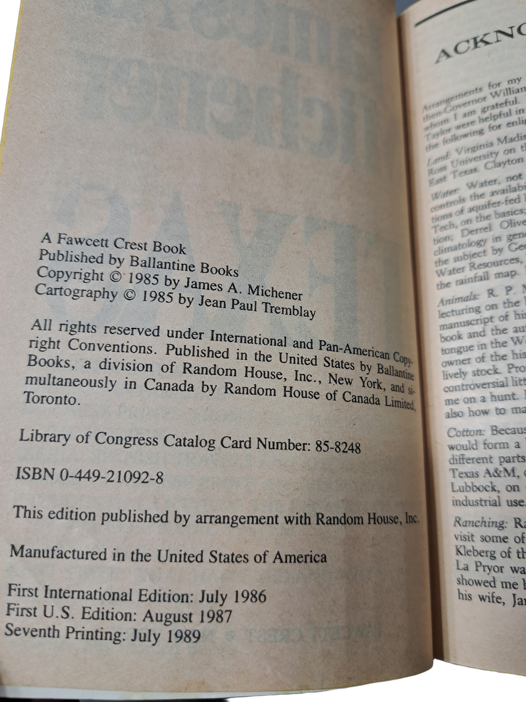 Vintage 1985 Texas by James A Michener