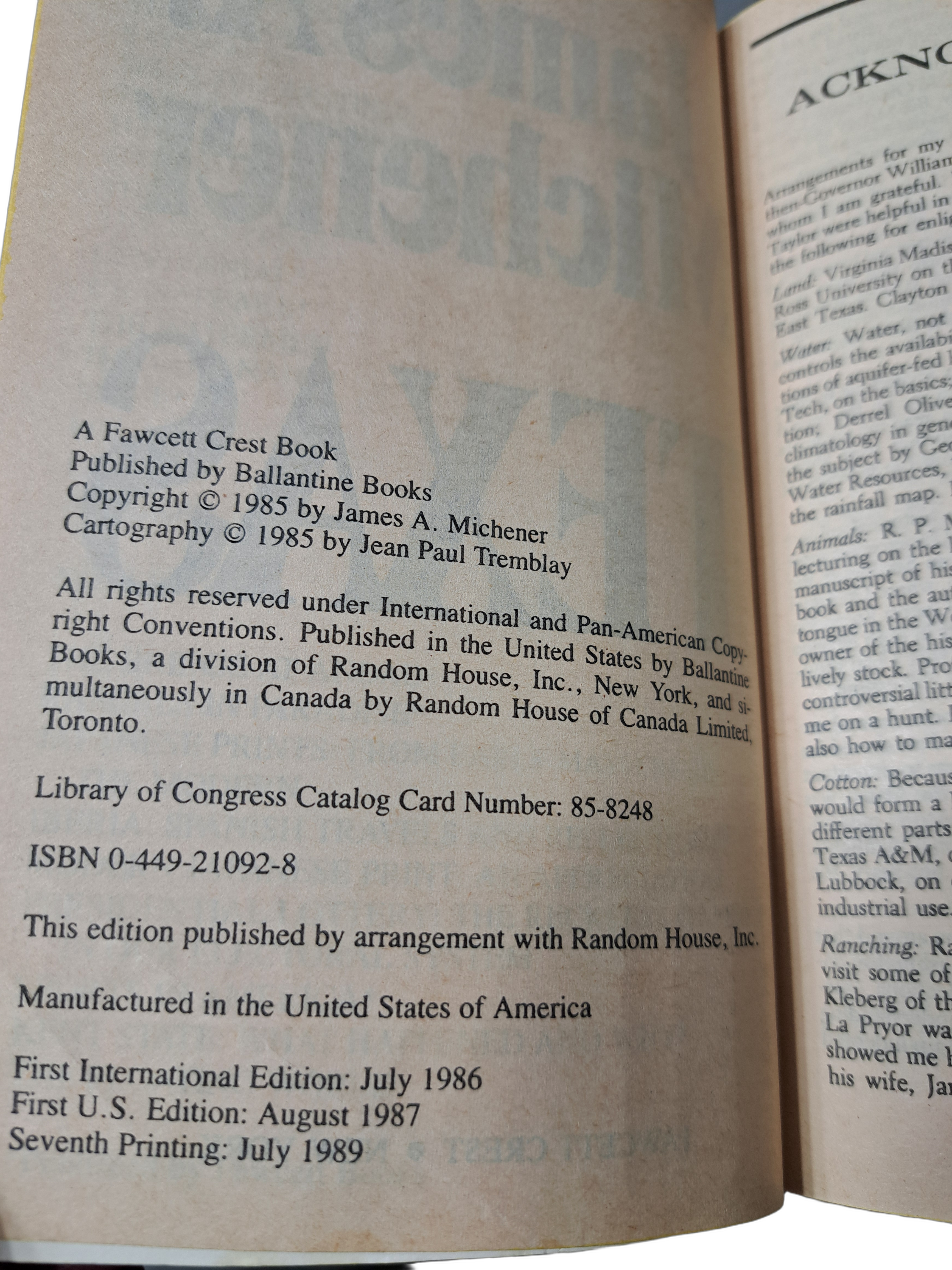 Vintage 1985 Texas by James A Michener