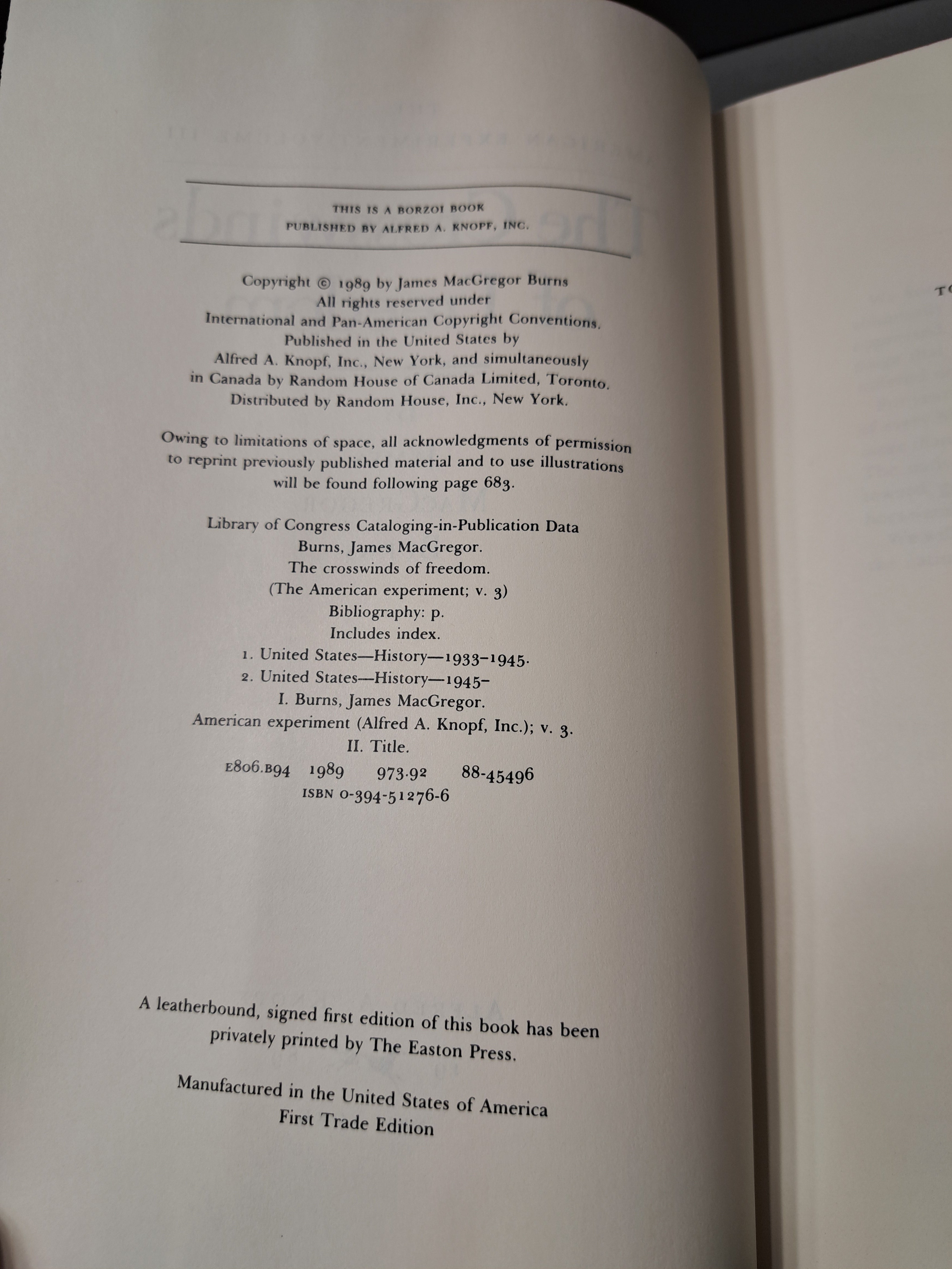 Vintage 1989 The American Experiment: The Crosswinds of Freedom