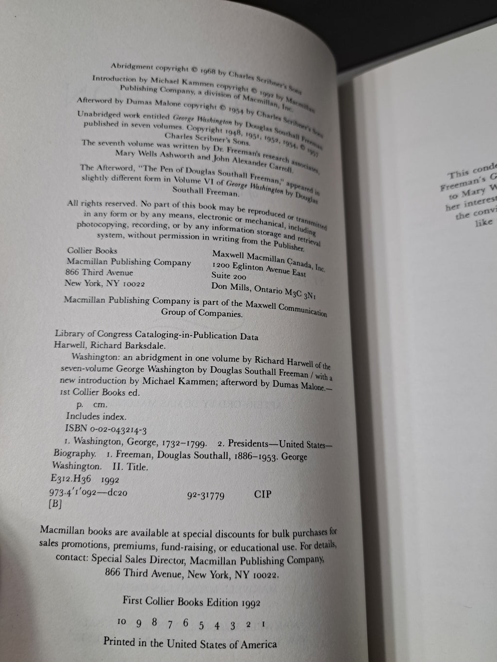 1992 edition of Washington: An Abridgement in One Volume