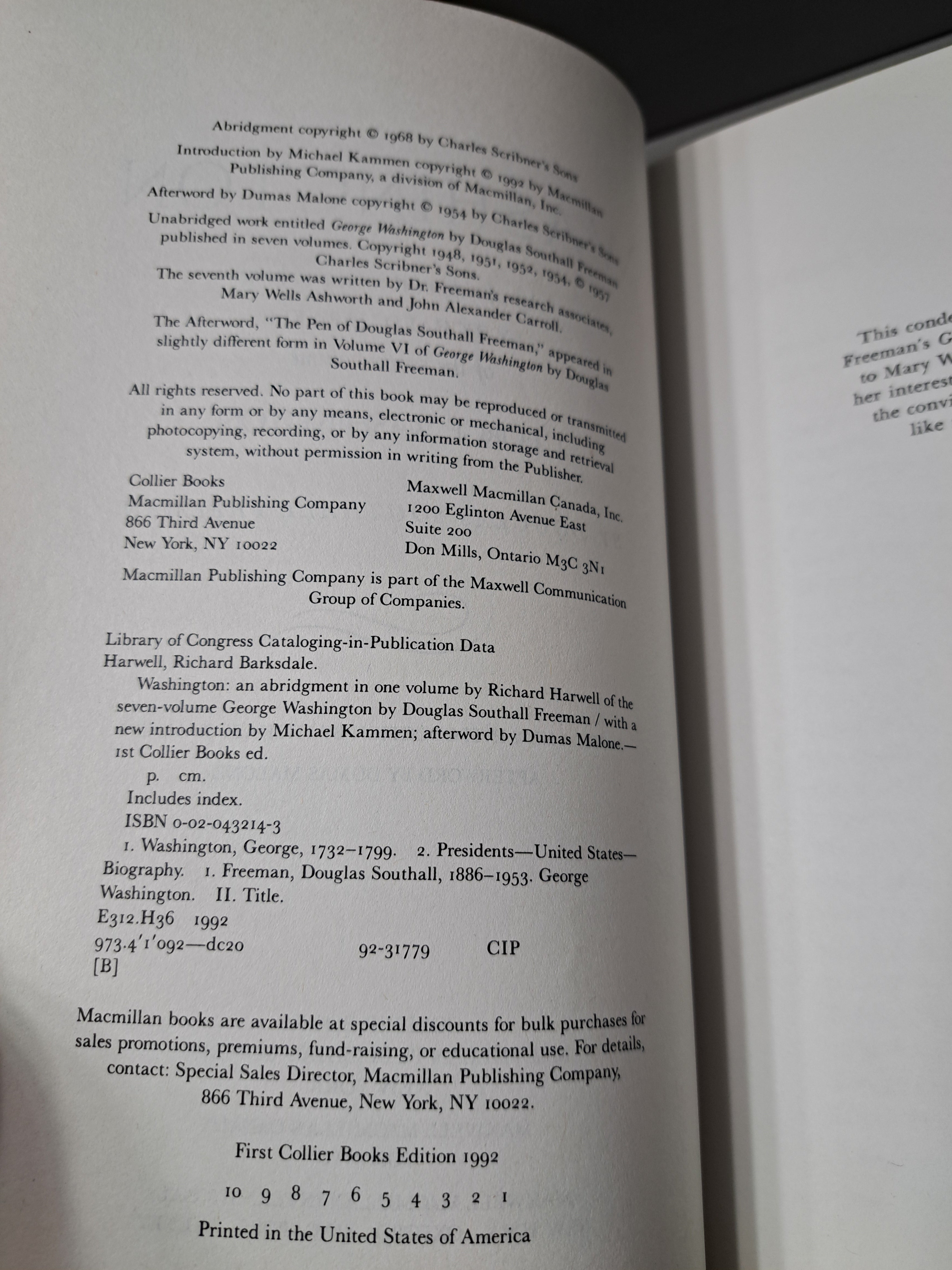1992 edition of Washington: An Abridgement in One Volume