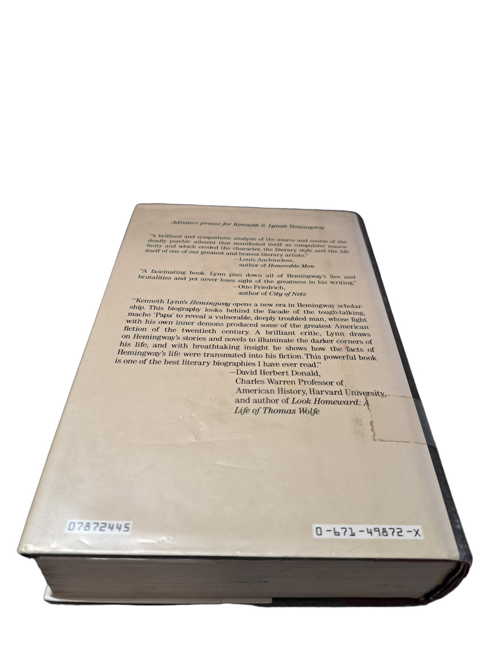 Vintage 1987 Hemingway by Kenneth S Lynn