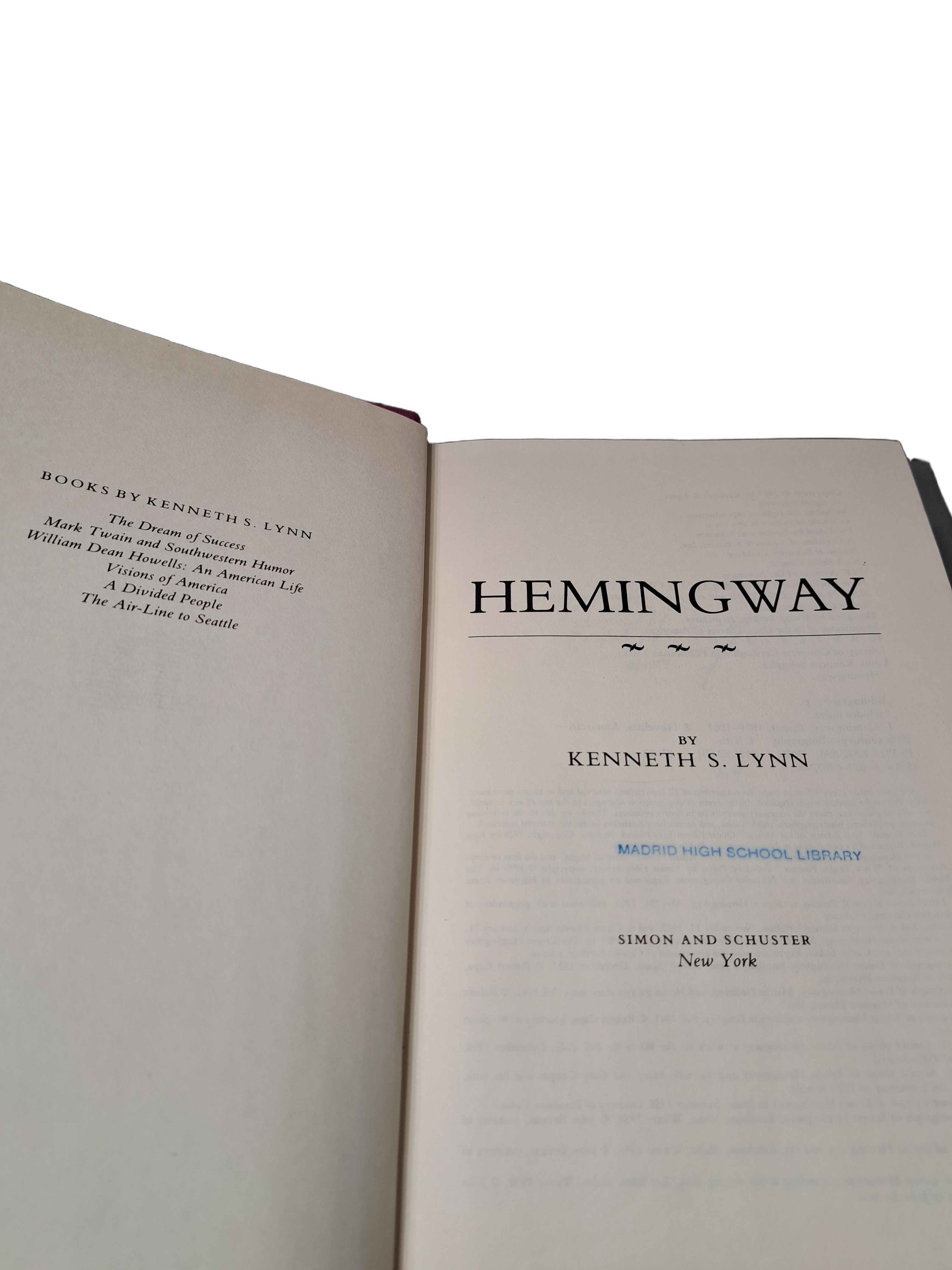 Vintage 1987 Hemingway by Kenneth S Lynn