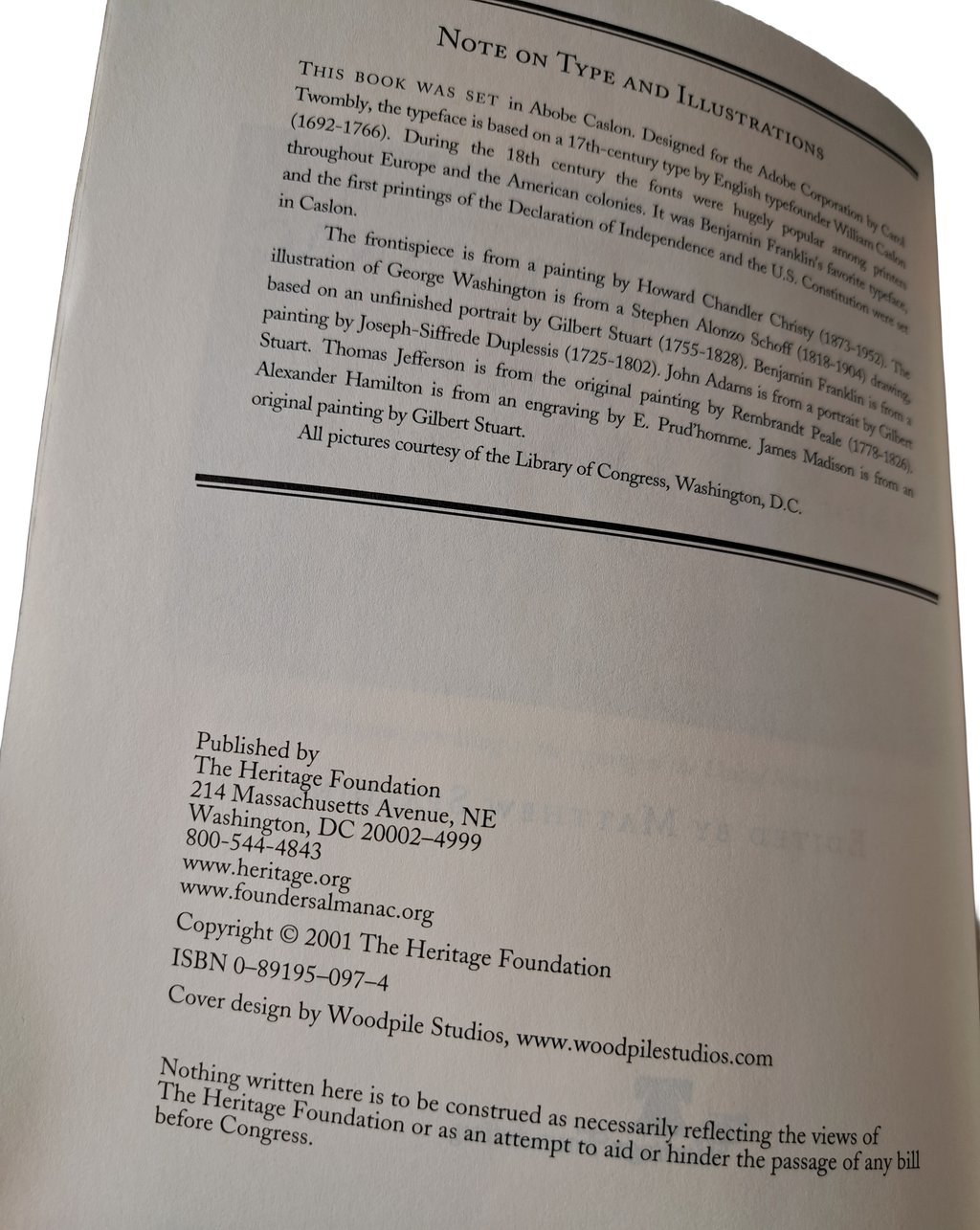 2001 first edition of The Founders' Almanac