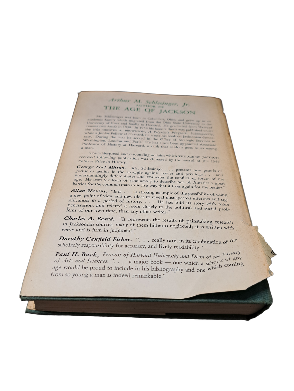 Vintage 1945 edition of The Age of Jackson by Arthur M Schlesinger Jr