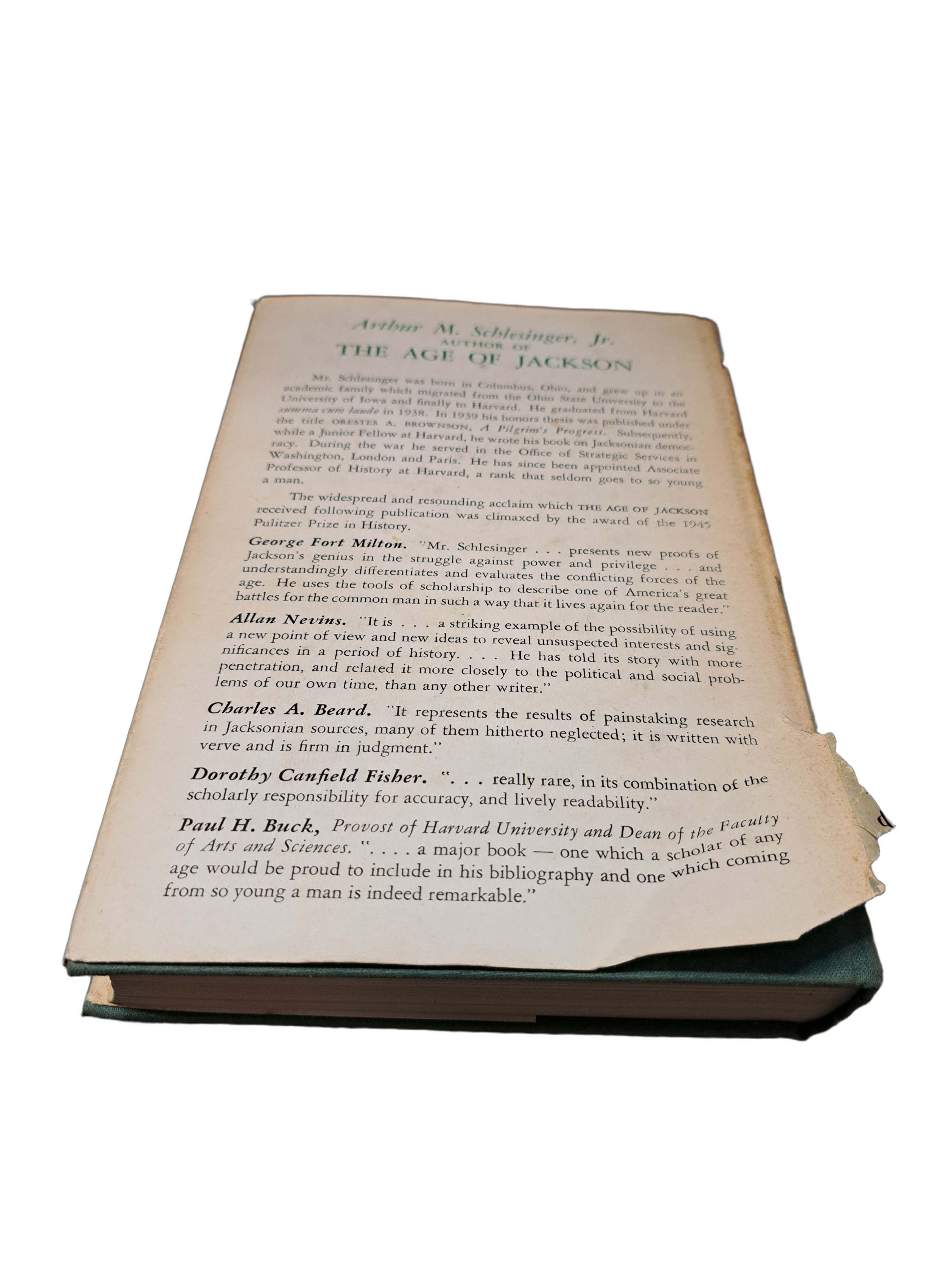 Vintage 1945 edition of The Age of Jackson by Arthur M Schlesinger Jr