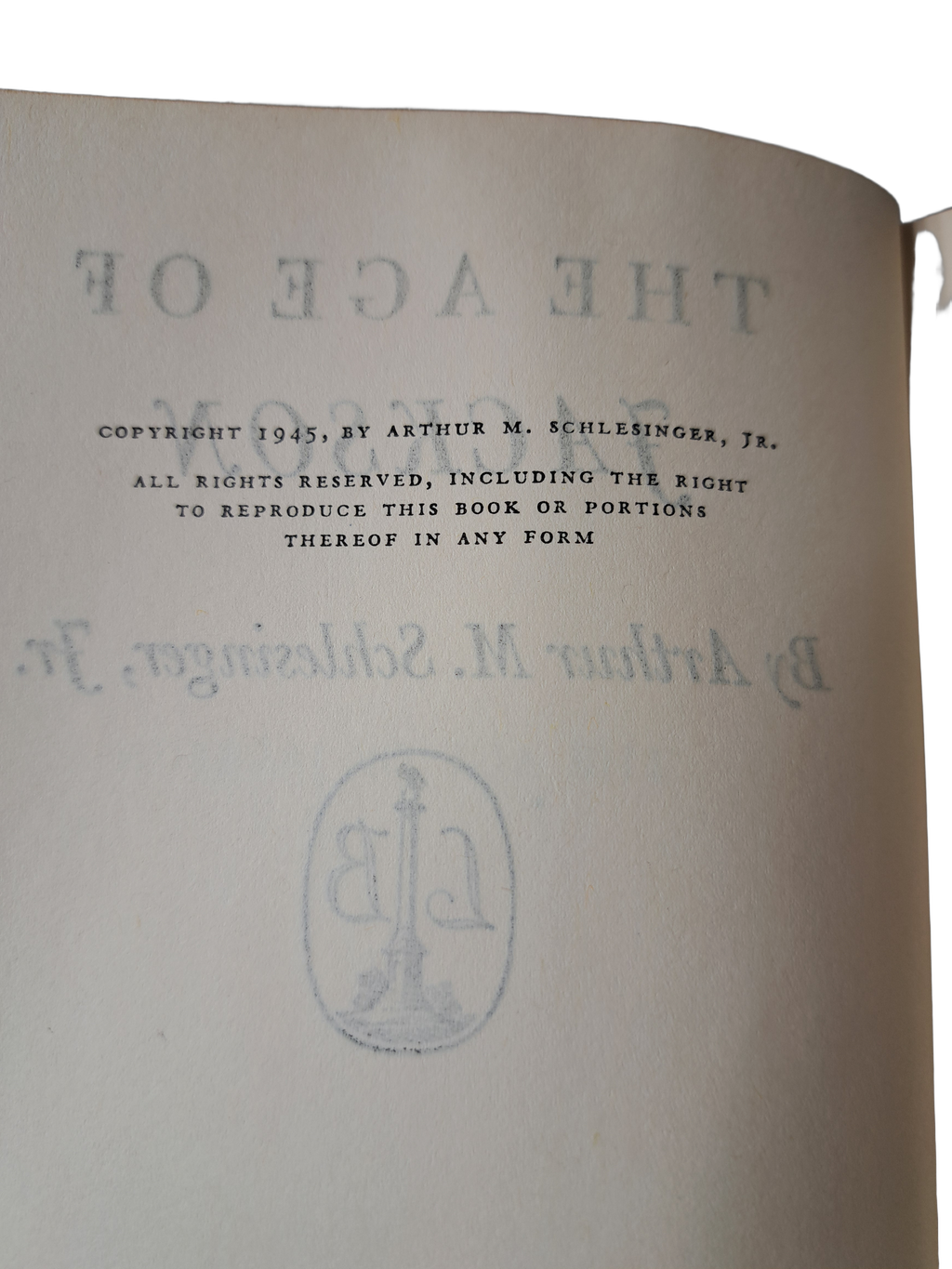 Vintage 1945 edition of The Age of Jackson by Arthur M Schlesinger Jr