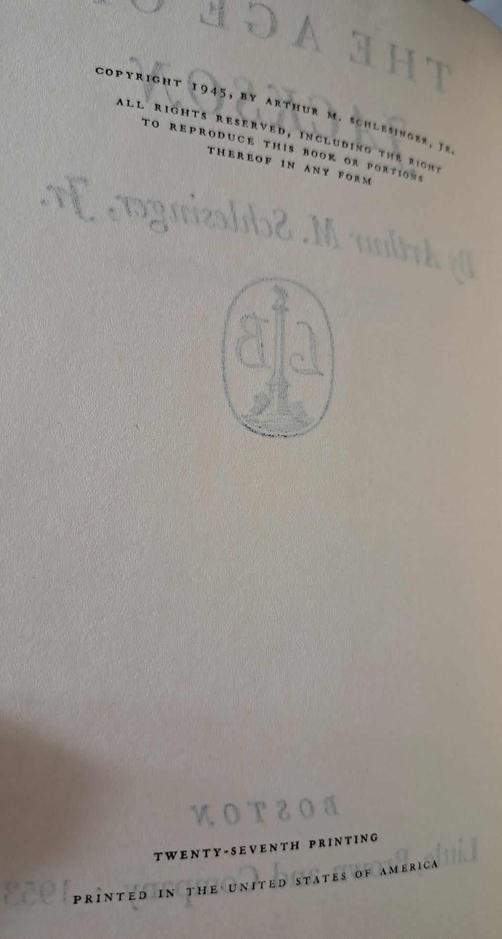 Vintage 1945 edition of The Age of Jackson by Arthur M Schlesinger Jr