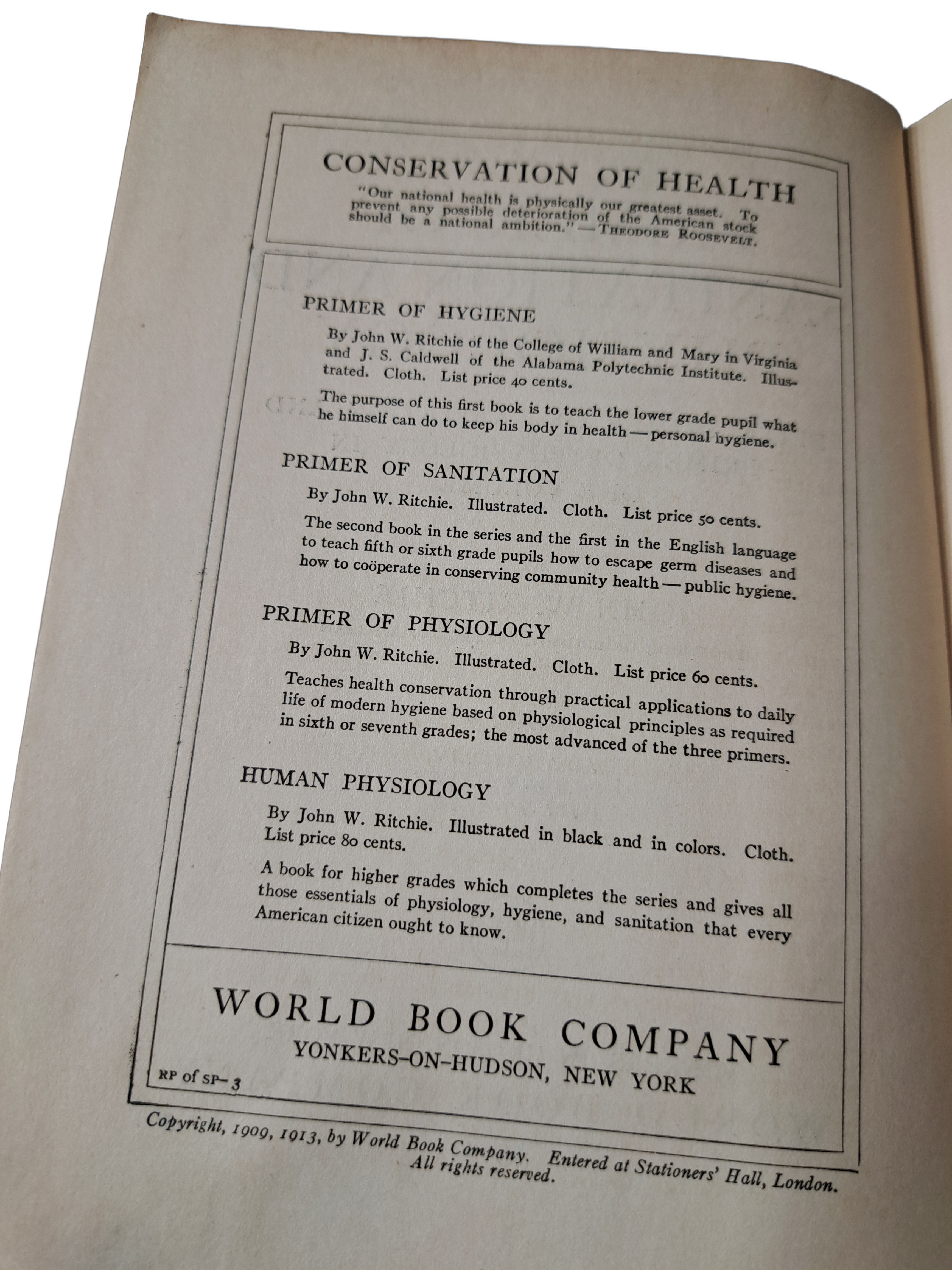 Vintage 1913 Primer of Sanitation and Physiology by John W Ritchie