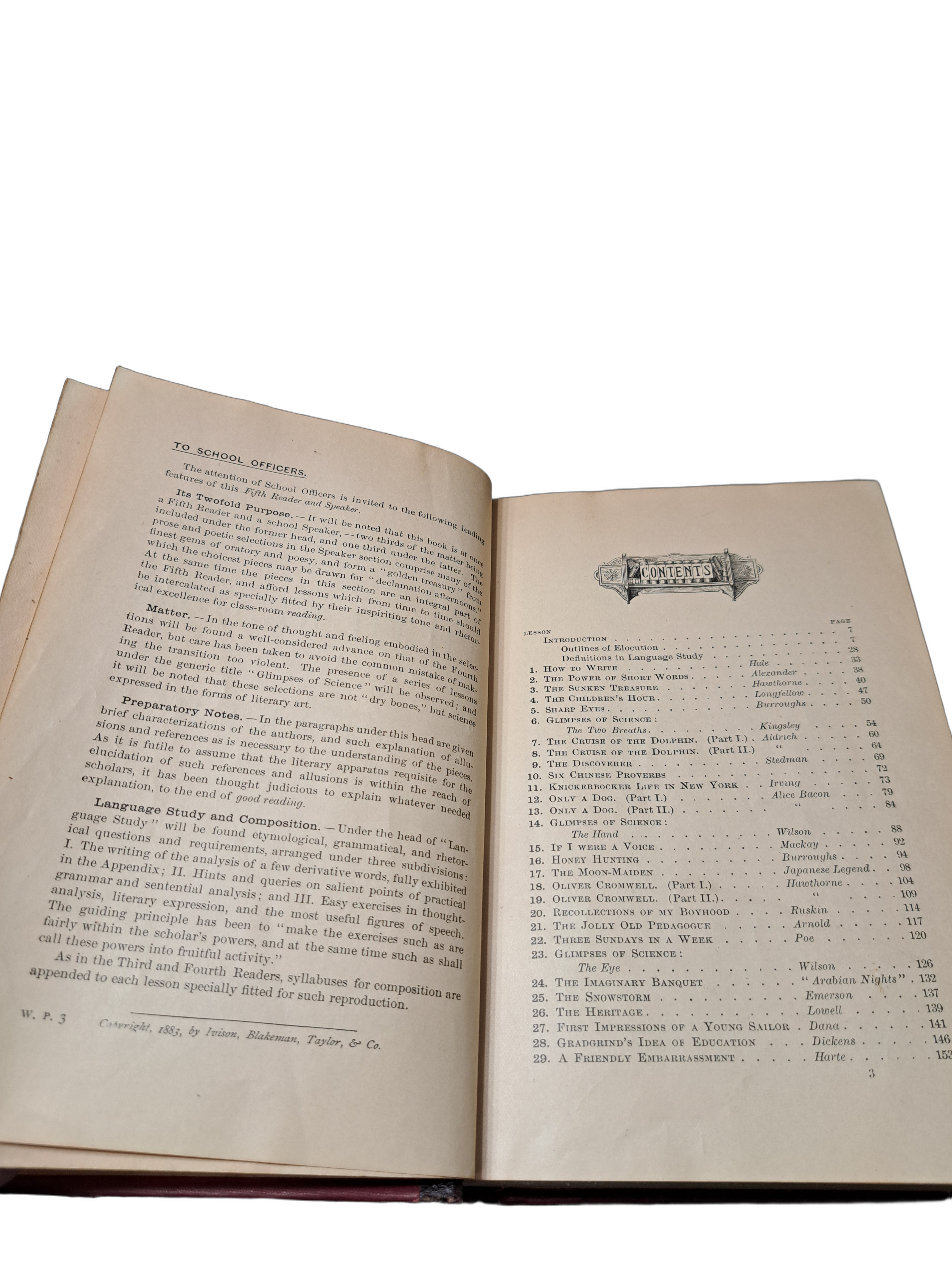 Vintage 1883 Swinton's Fifth Reader and Speaker