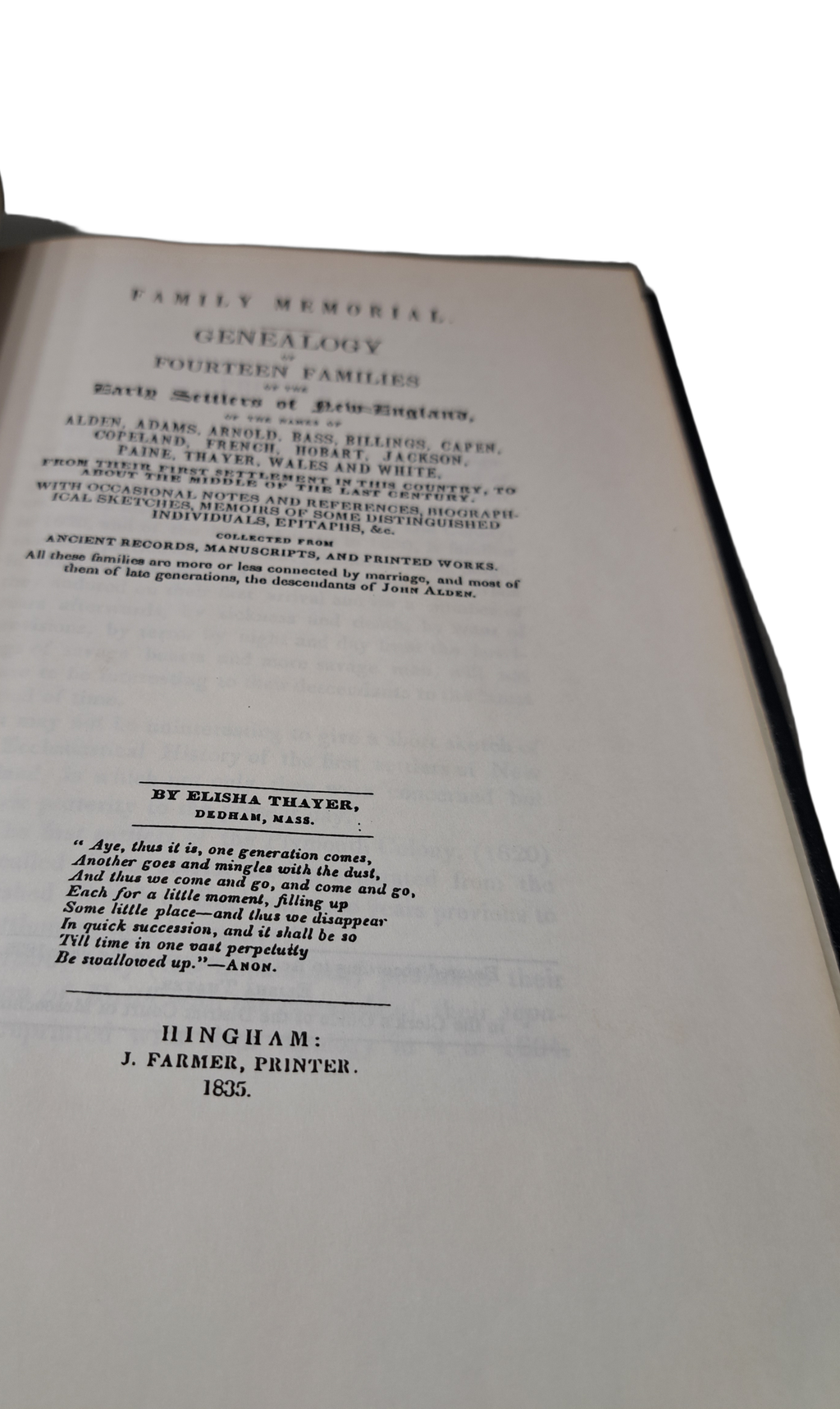 Vintage Genealogies of Fourteen Early N.E. Families 1835