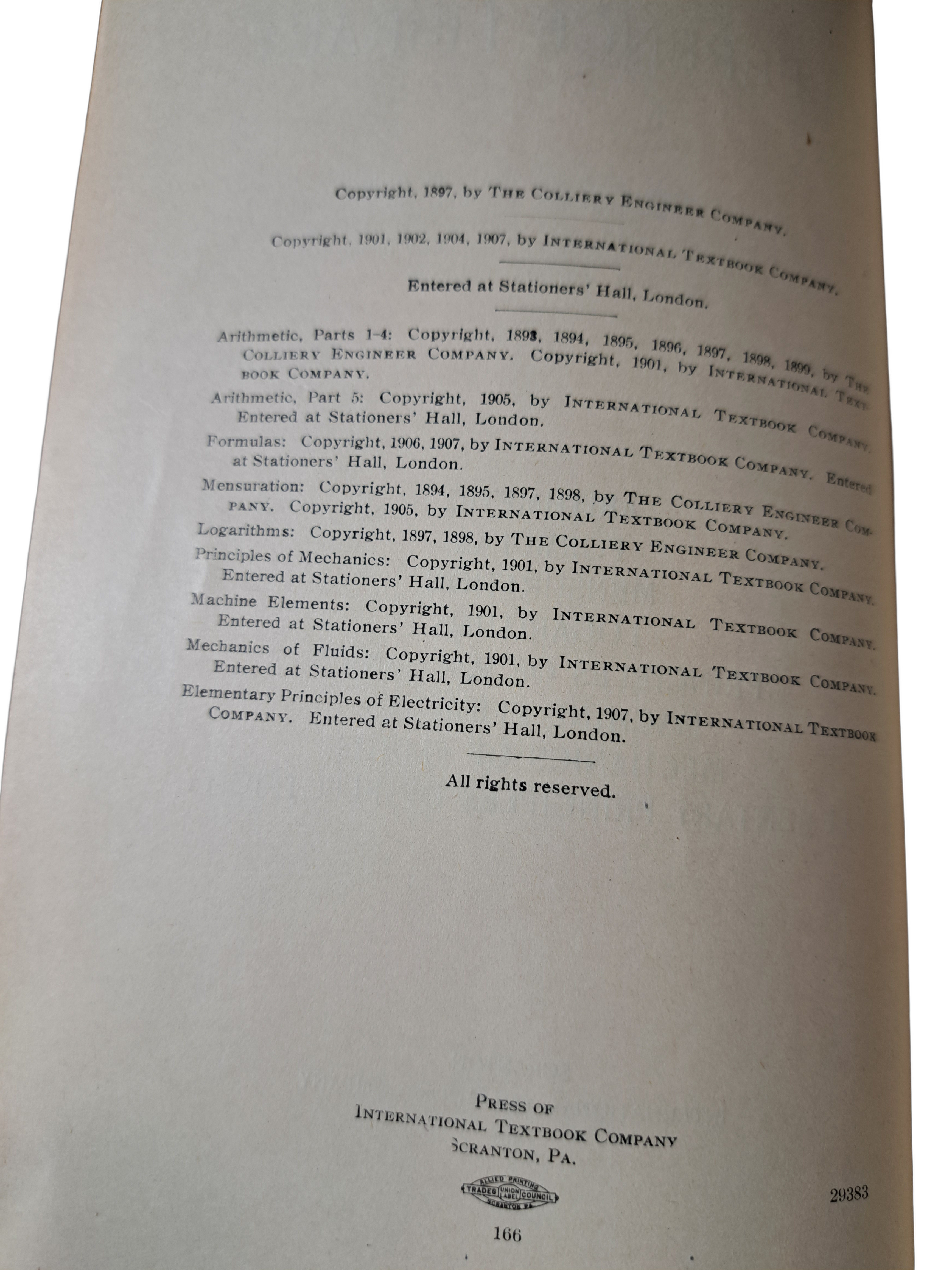 Vintage 1907 I.C.S. Reference Library - Arithmetics and Mechanics