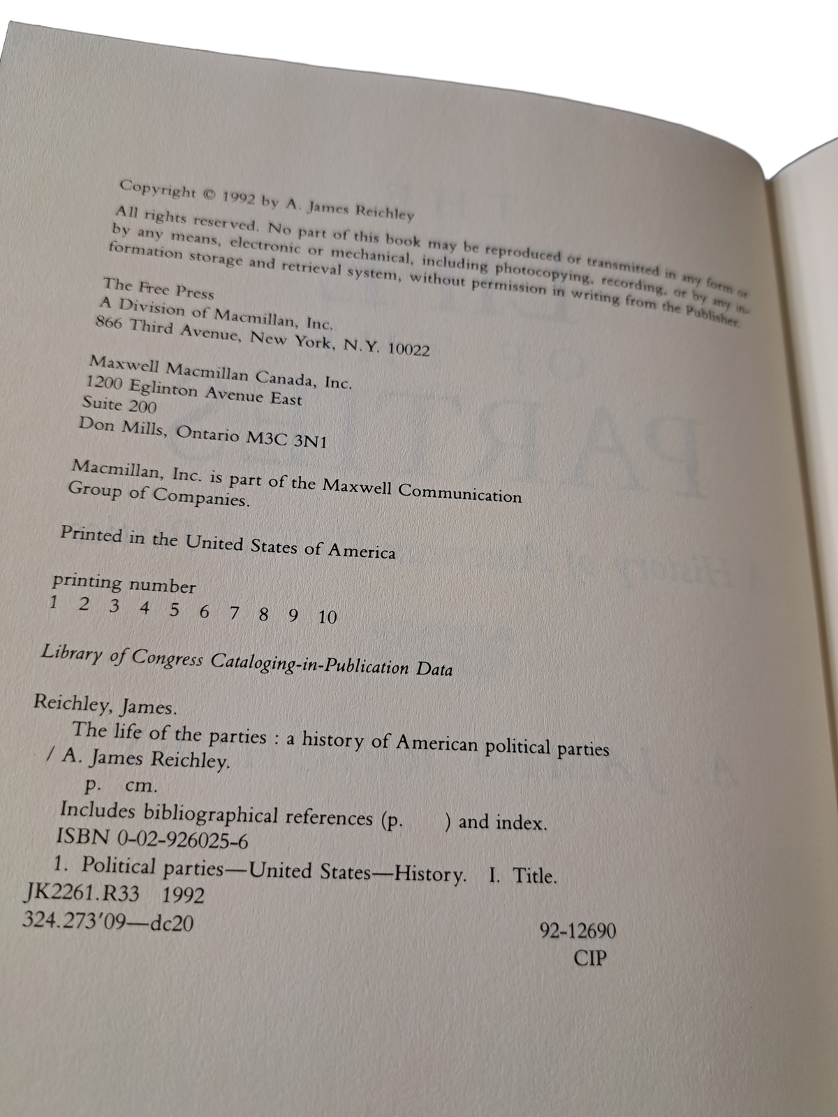 Vintage 1992 The Life of the Parties: A History of American Political Parties