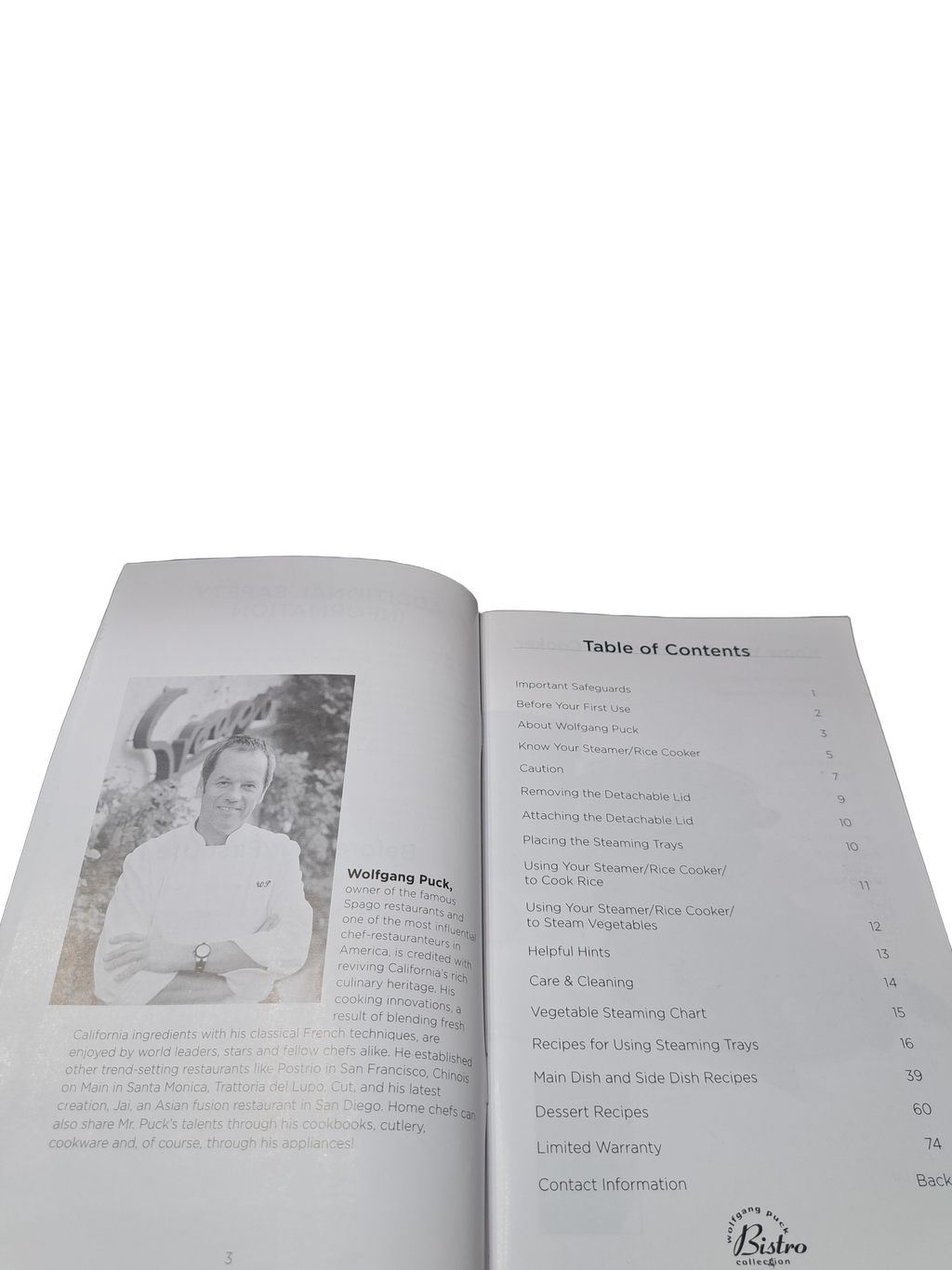 Wolfgang Puck Bistro Collection product manual