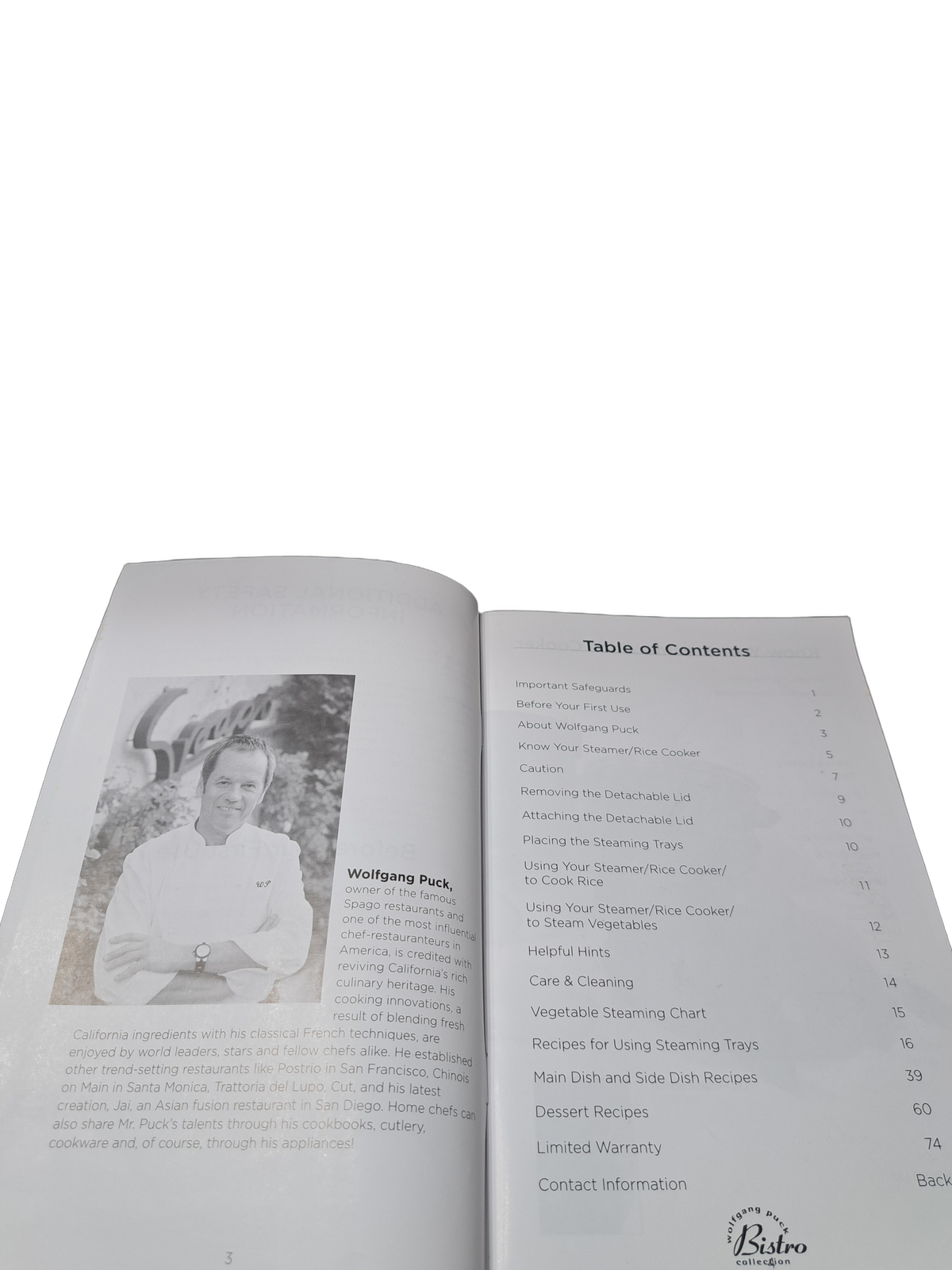 Wolfgang Puck Bistro Collection product manual