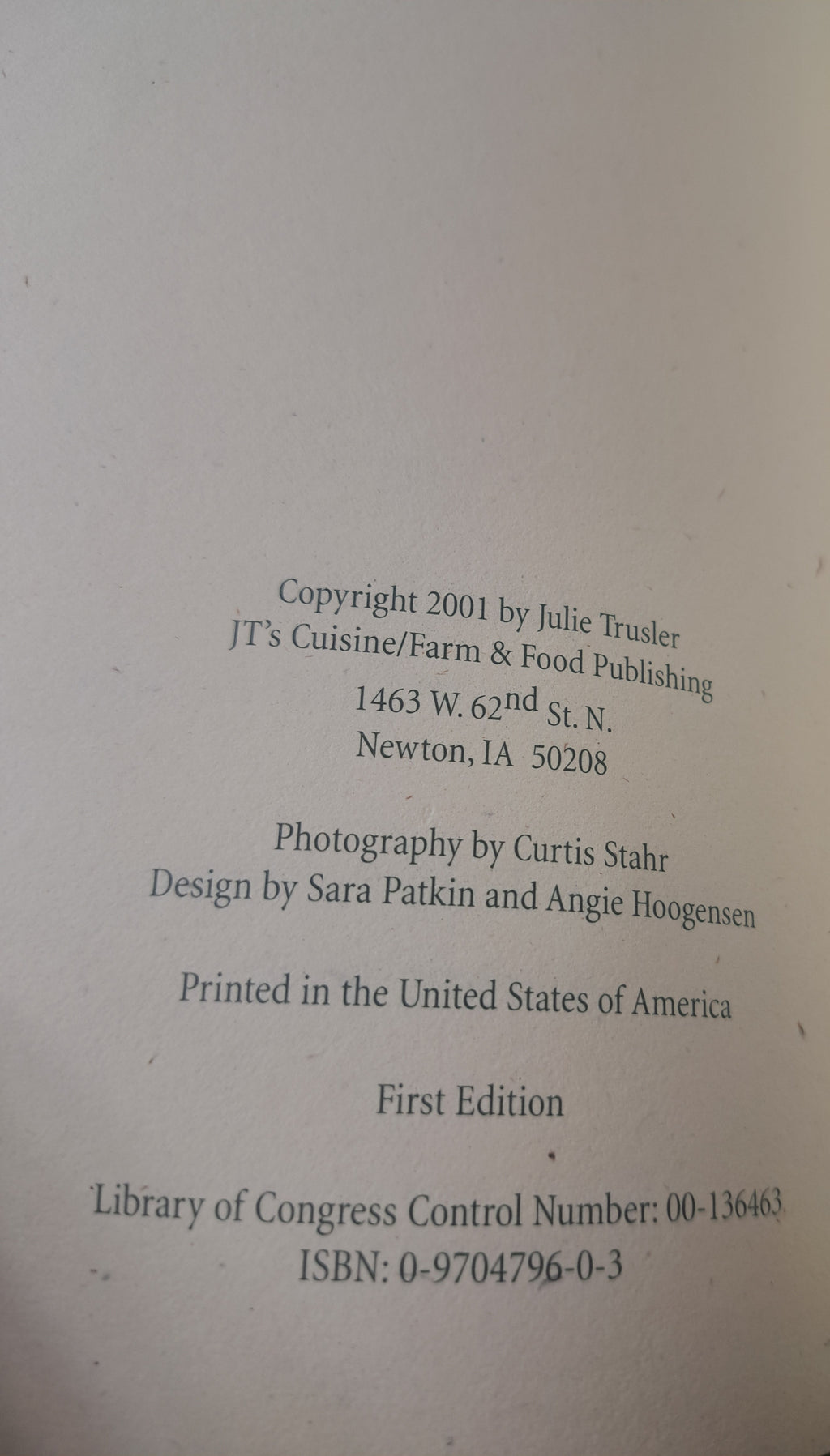 2001  JT's Volume 1, a collection, cookbook by Julie Trusler