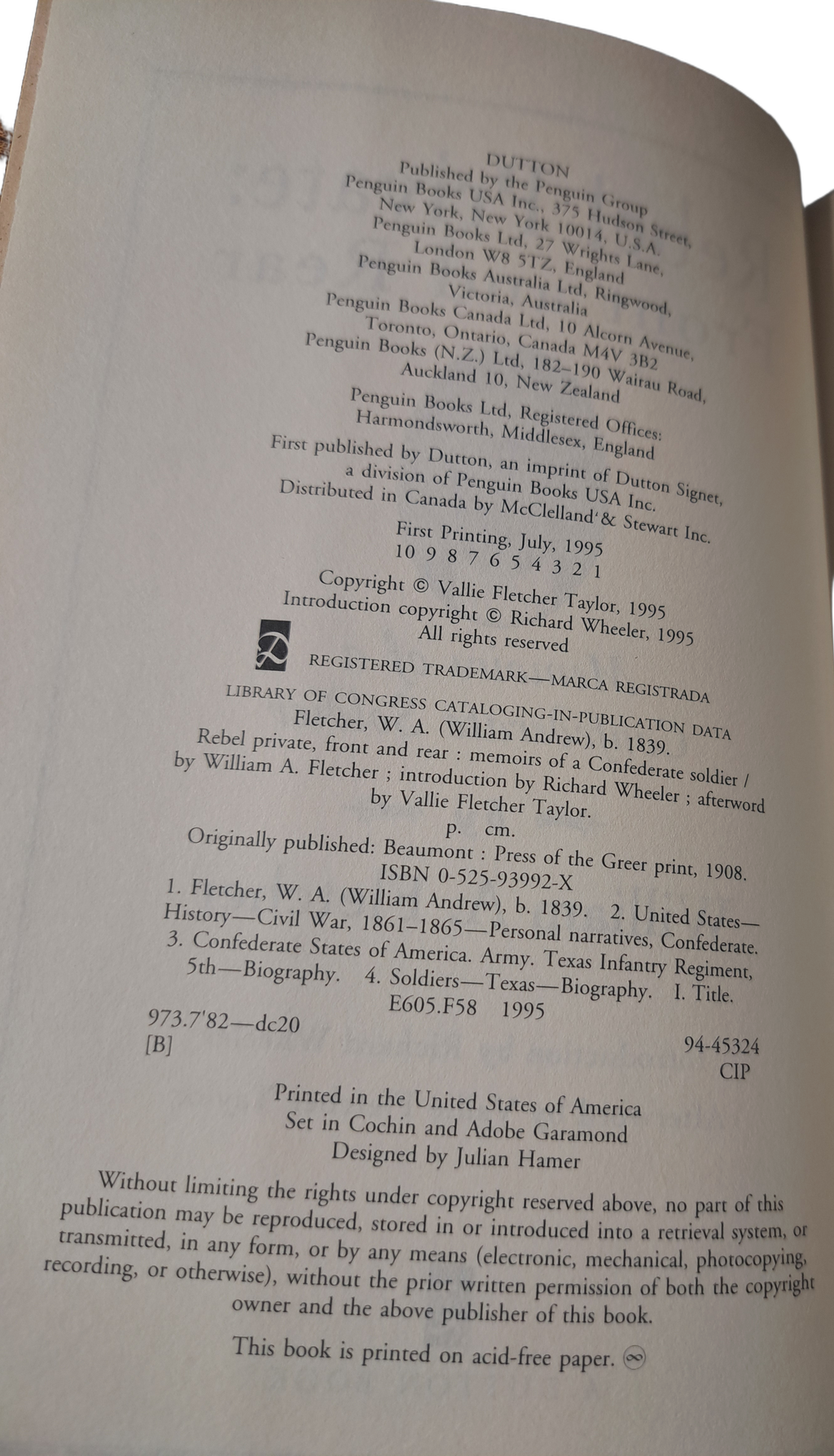 Vintage 1995 Rebel Private: Front and Rear by William A Fletcher