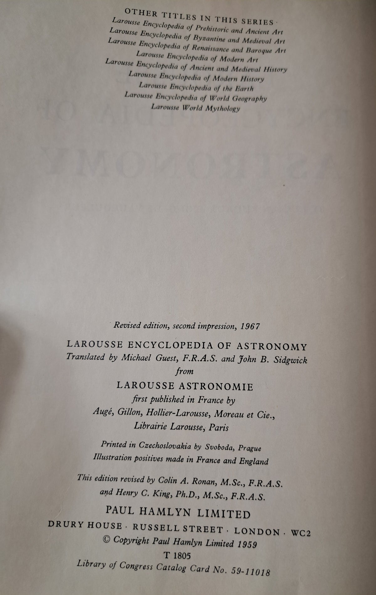 Vintage 1967 Larousse Encyclopedia of Astronomy