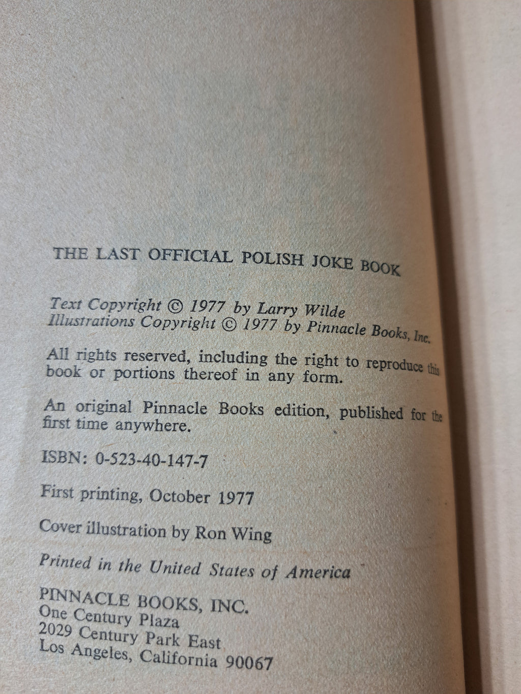 Vintage 1977 first printing of The Last Official Polish Joke Book
