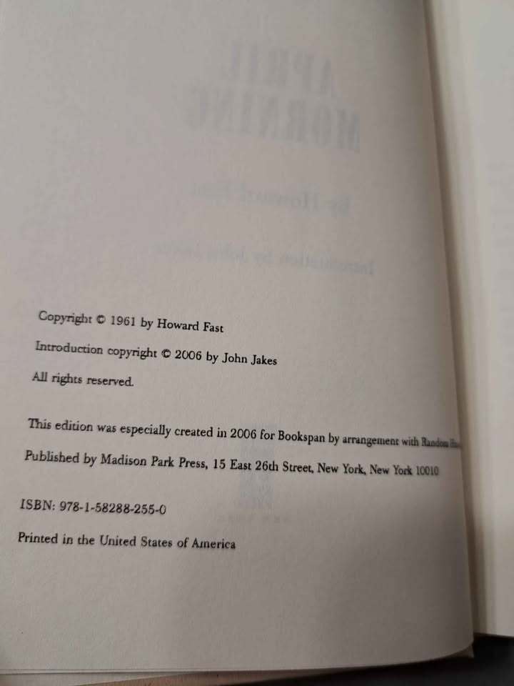 April Morning by Howard Fast / Historical novel during the outbreak of the American Revolution 1775