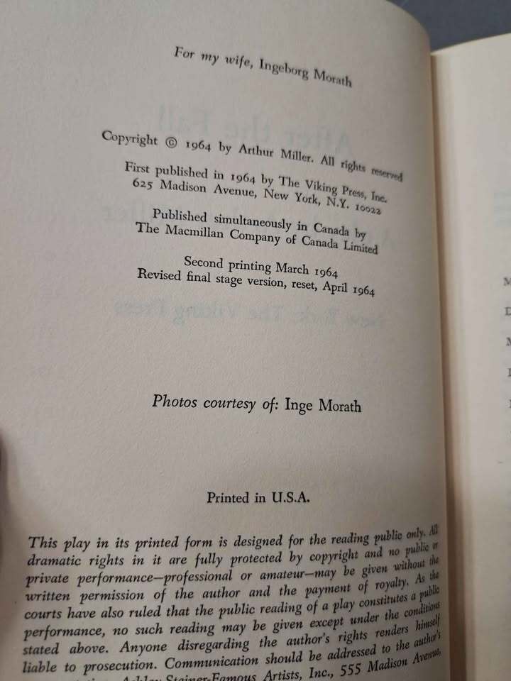 Vintage 1964 After the Fall: a Play in Two Acts by Arthur Miller