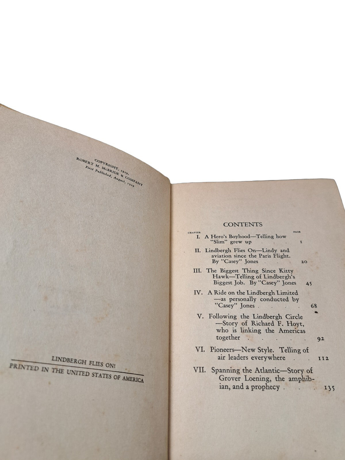 Vintage 1939 edition of Lindbergh Flies On! book by Earl Reeves