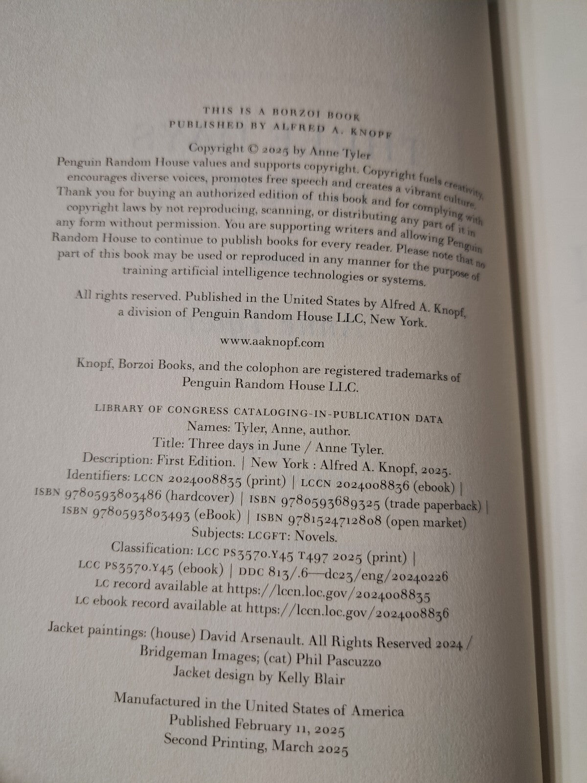 2025 Three Days in June by Anne Tyler
