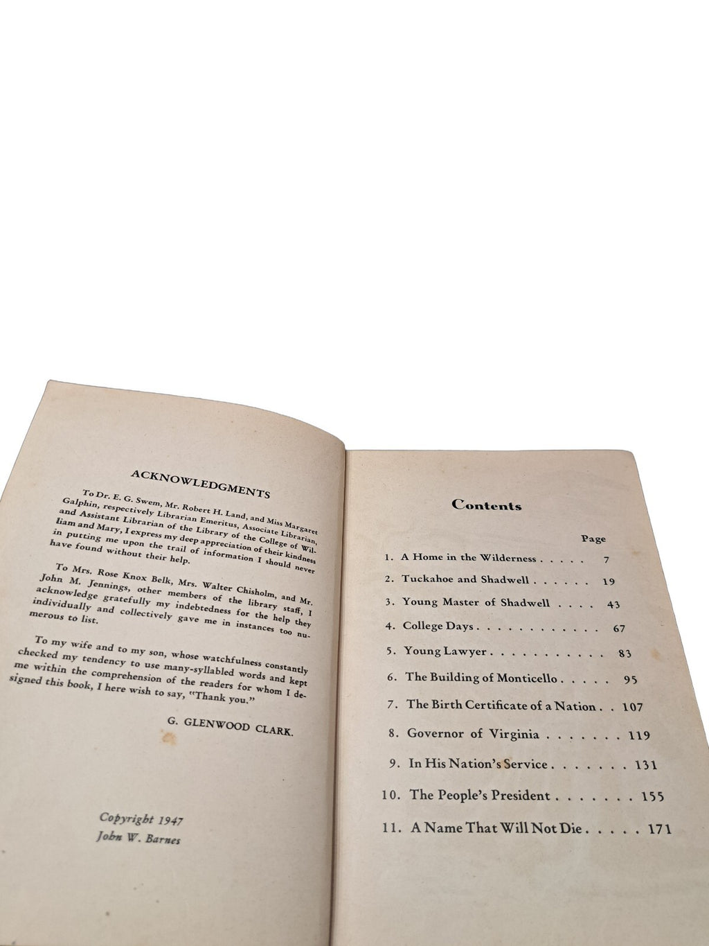 Vintage 1947 Thomas Jefferson Friend of Liberty book by Graves Glenwood Clark