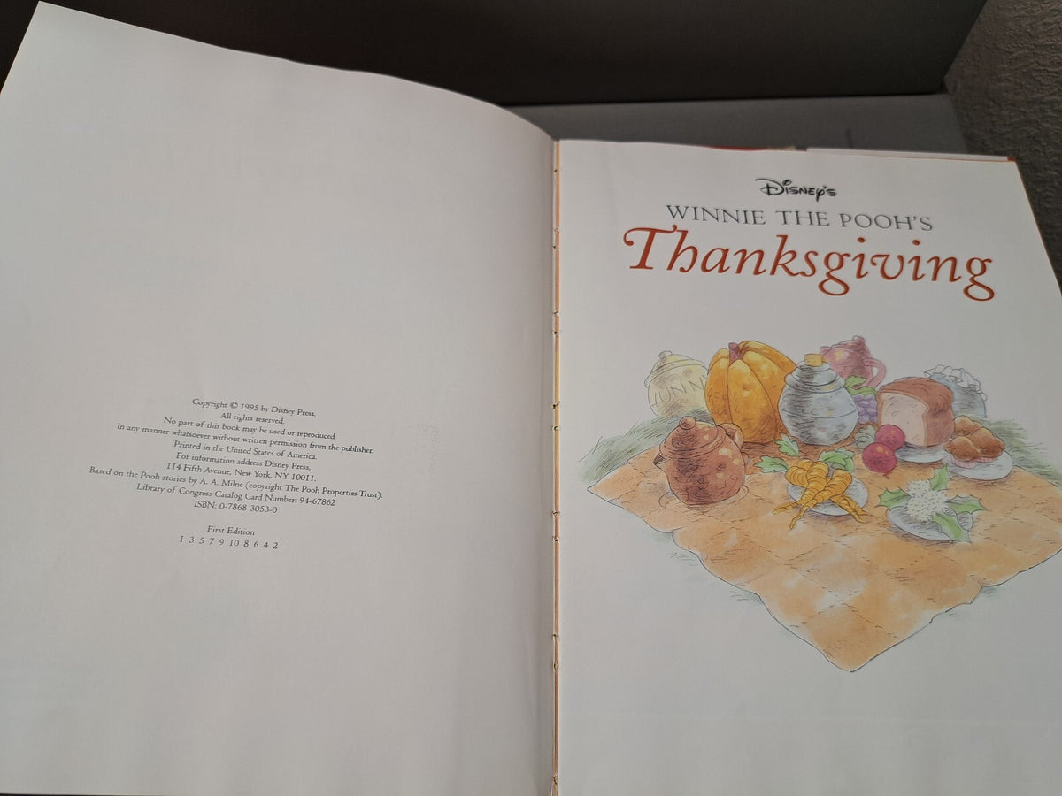 1995 first edition of Walt Disney's Winnie The Pooh's Thanksgiving book by Bruce Talkington