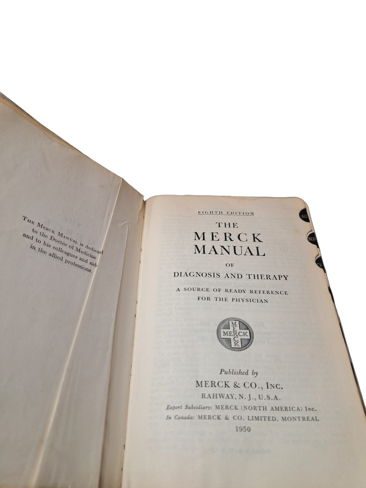 Vintage 1950 The Merck Manual of Diagnosis and Therapy:Ready Reference Physician