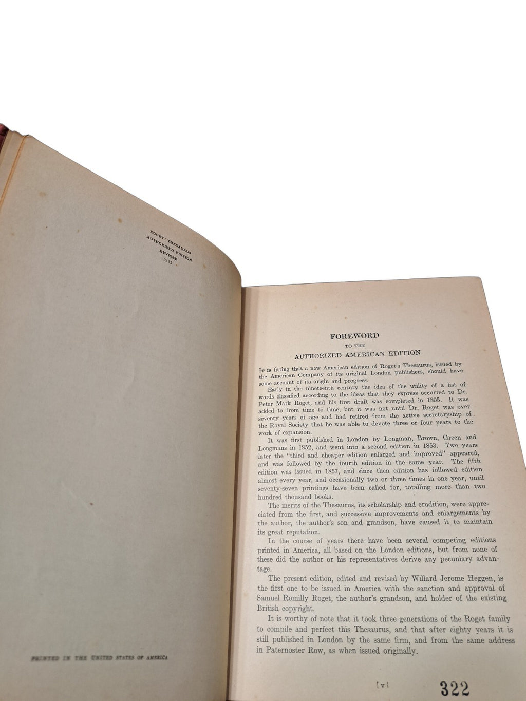 Vintage 1935 Thesaurus of English Words and Phrases book by Peter Mark Roget