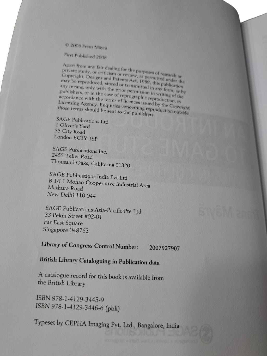 2008 An Introduction to Game Studies: Games in Culture by Frans Mayra