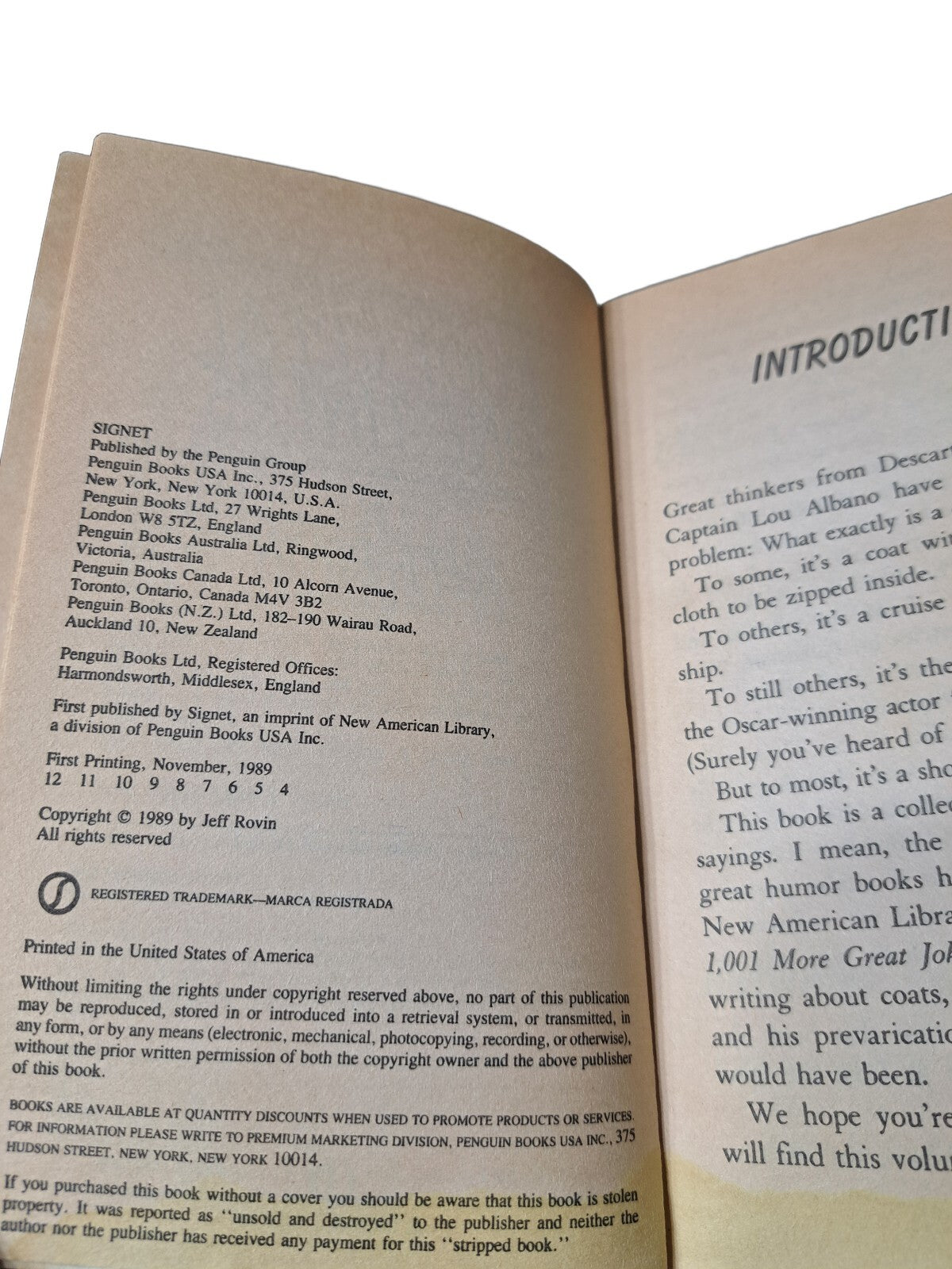 Vintage 1989 1,001 Great One-Liners by Jeff Rovin