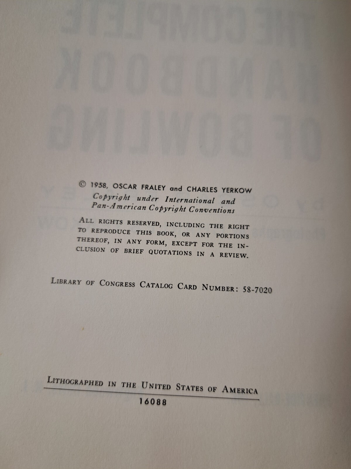 Vintage 1958 The Complete Handbook of Bowling by Oscar Fraley
